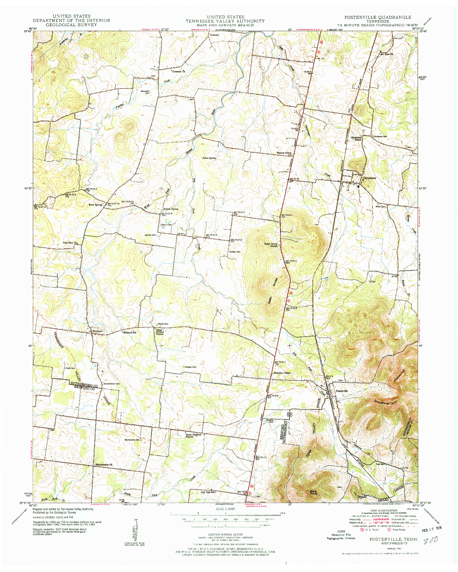 USGS 1:24000-SCALE QUADRANGLE FOR FOSTERVILLE, TN 1951