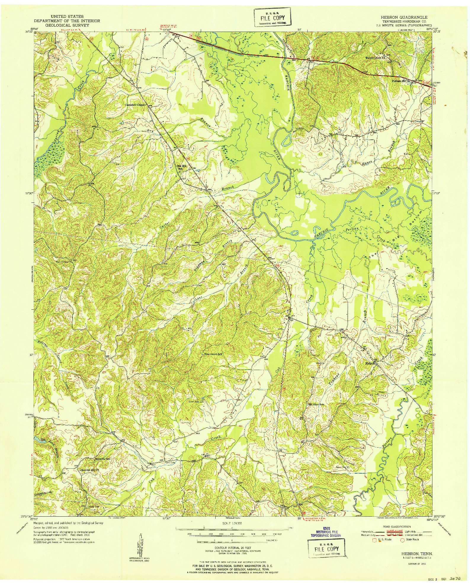 USGS 1:24000-SCALE QUADRANGLE FOR HEBRON, TN 1951