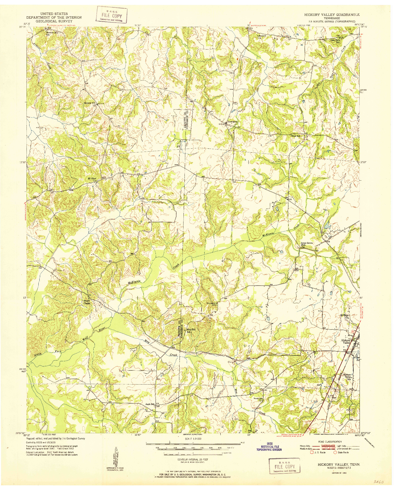 USGS 1:24000-SCALE QUADRANGLE FOR HICKORY VALLEY, TN 1951