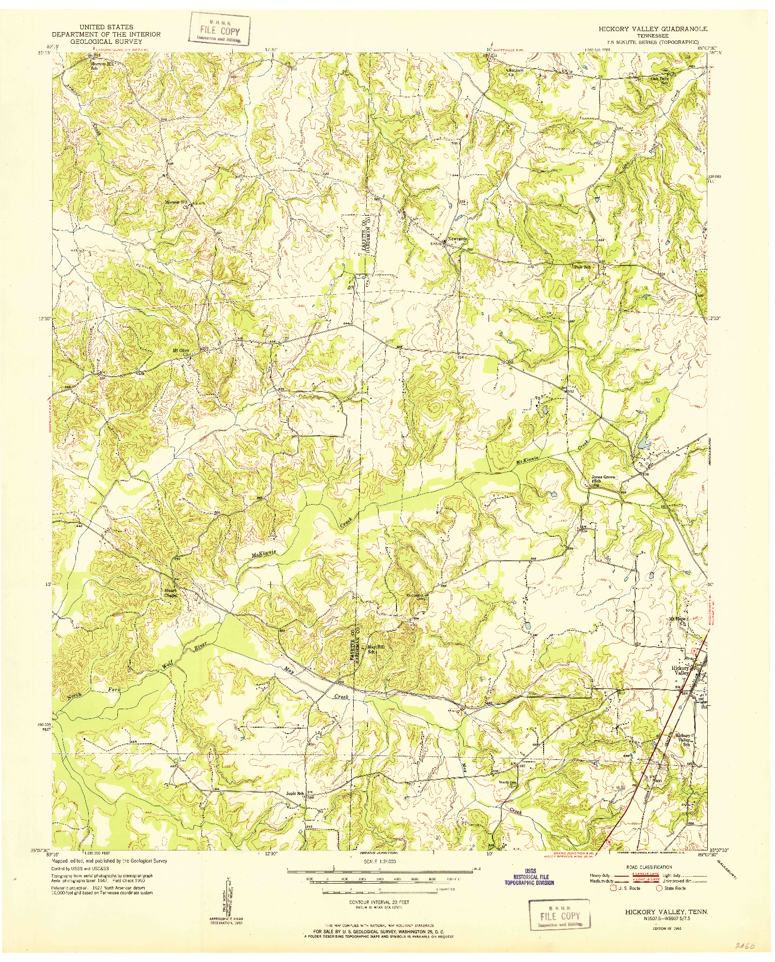 USGS 1:24000-SCALE QUADRANGLE FOR HICKORY VALLEY, TN 1951