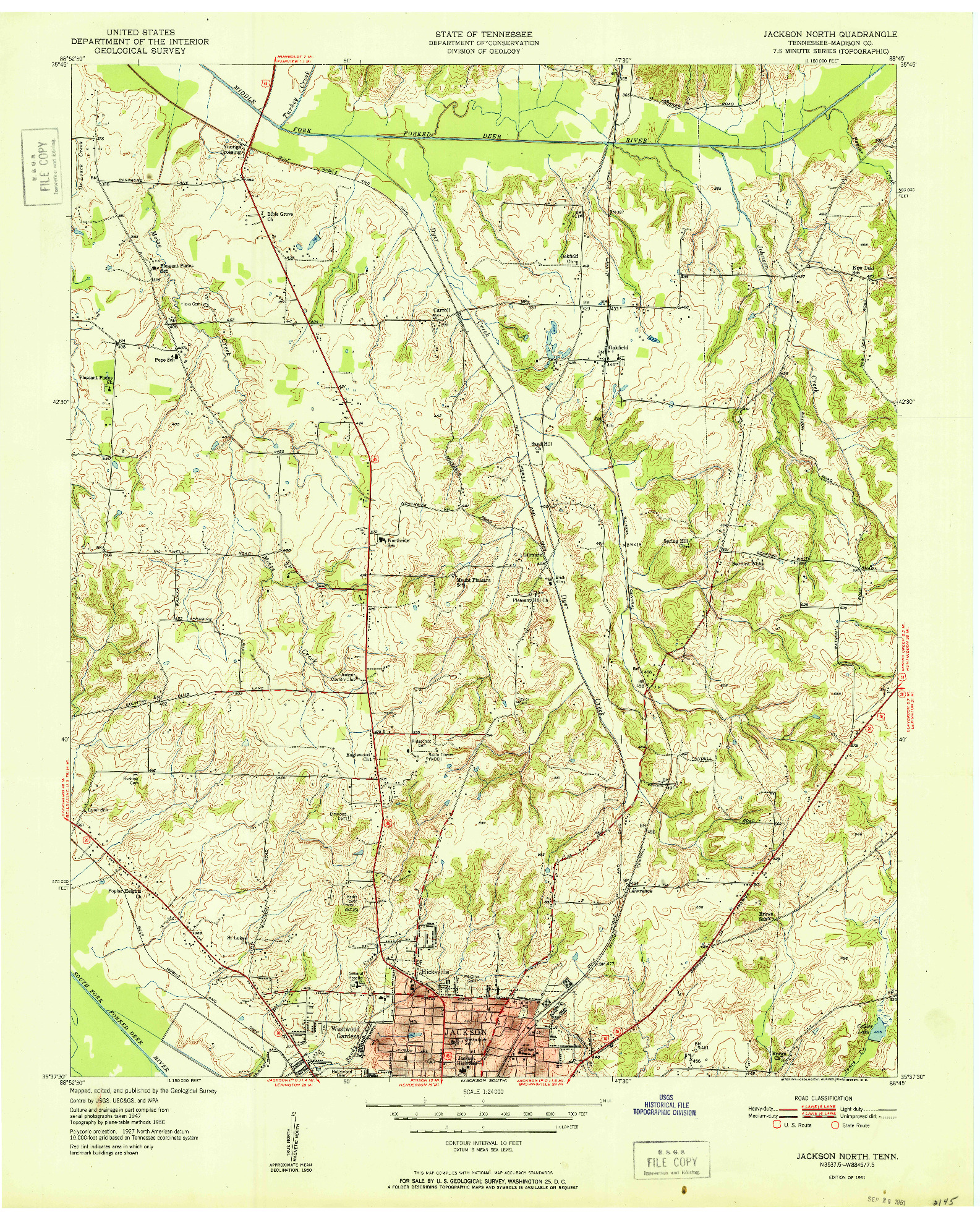 USGS 1:24000-SCALE QUADRANGLE FOR JACKSON NORTH, TN 1951