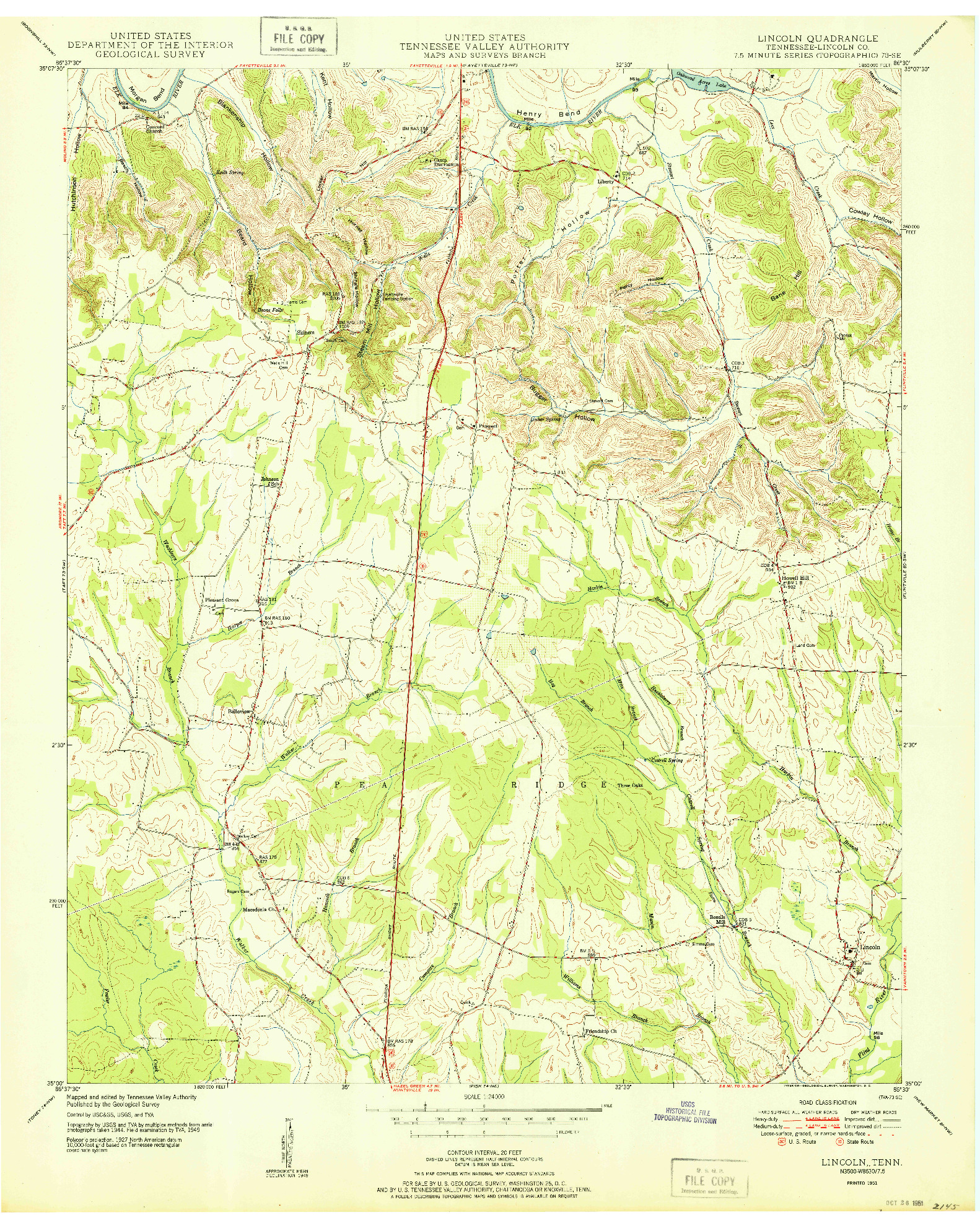 USGS 1:24000-SCALE QUADRANGLE FOR LINCOLN, TN 1951