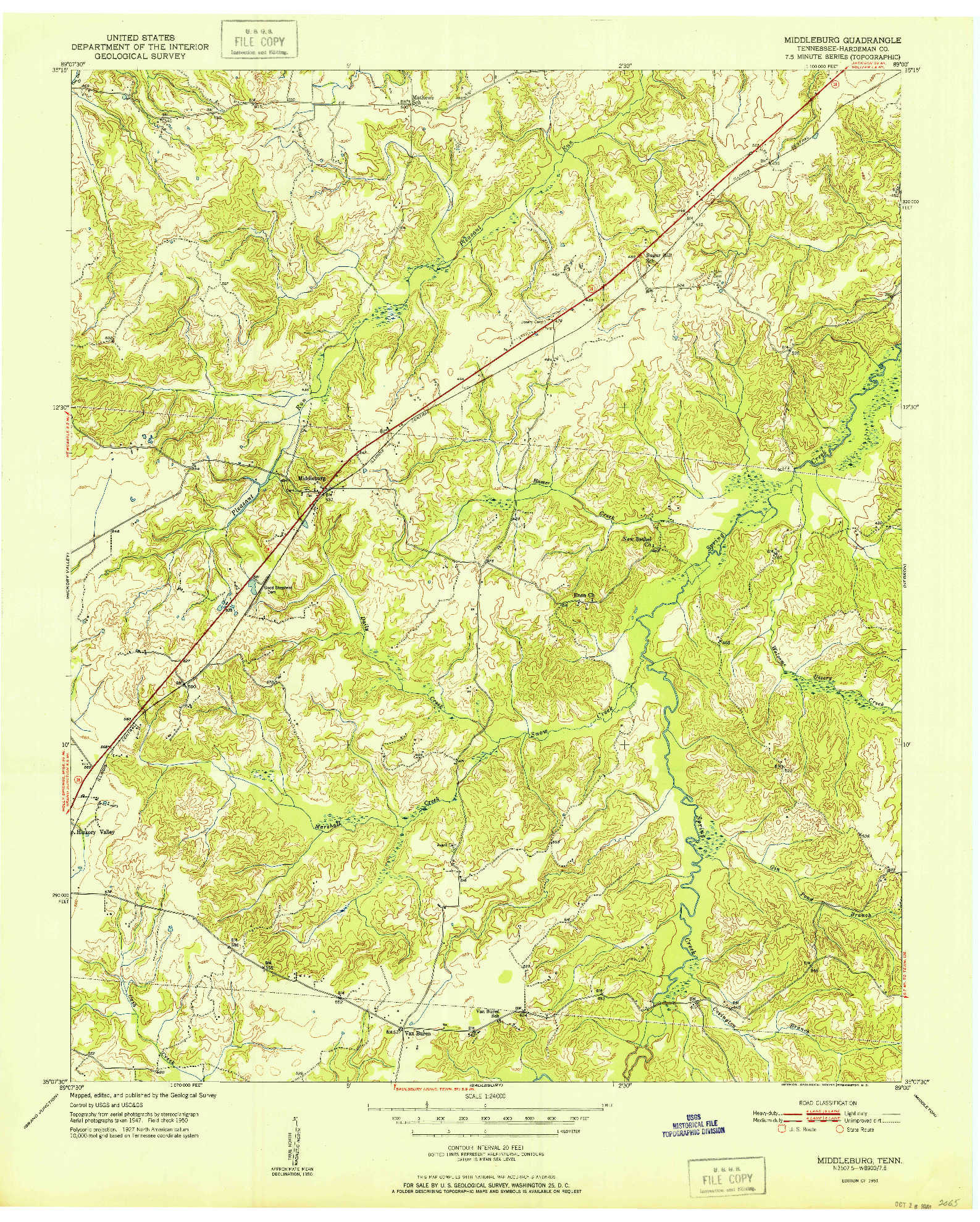 USGS 1:24000-SCALE QUADRANGLE FOR MIDDLEBURG, TN 1951