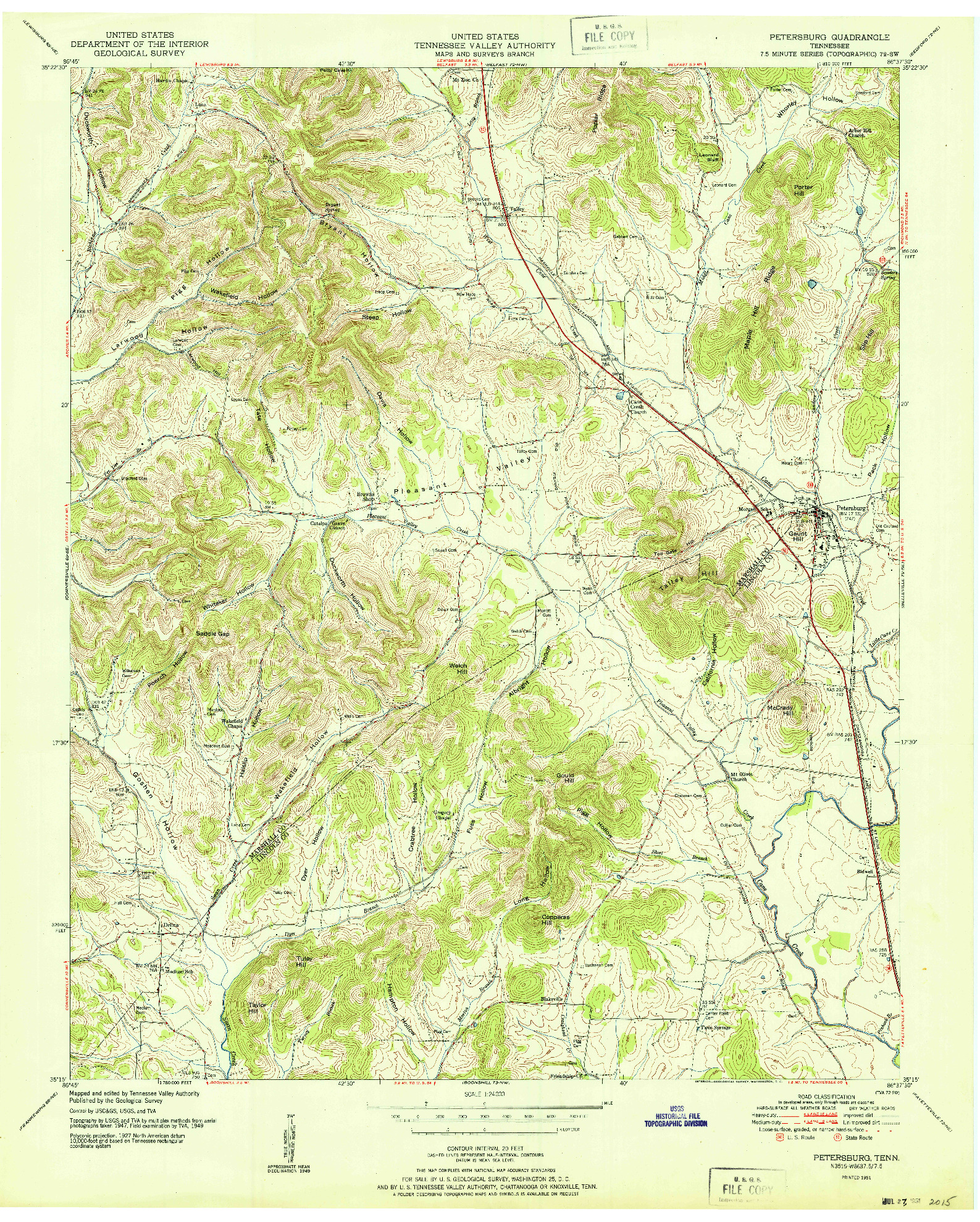 USGS 1:24000-SCALE QUADRANGLE FOR PETERSBURG, TN 1951