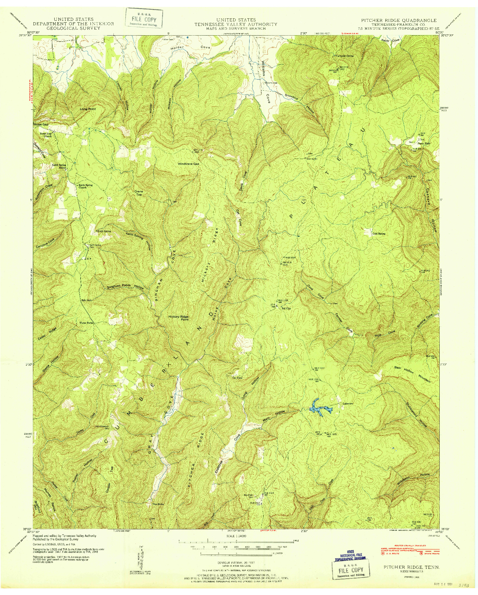 USGS 1:24000-SCALE QUADRANGLE FOR PITCHER RIDGE, TN 1951