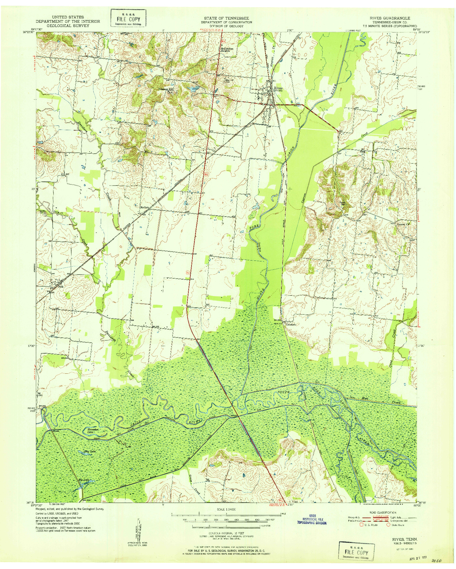 USGS 1:24000-SCALE QUADRANGLE FOR RIVES, TN 1951