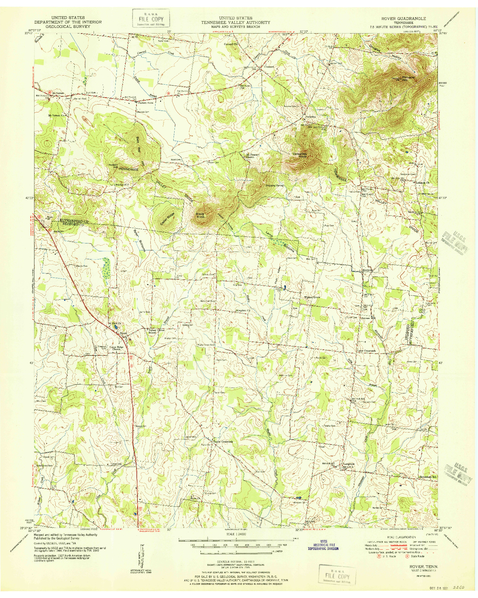 USGS 1:24000-SCALE QUADRANGLE FOR ROVER, TN 1951