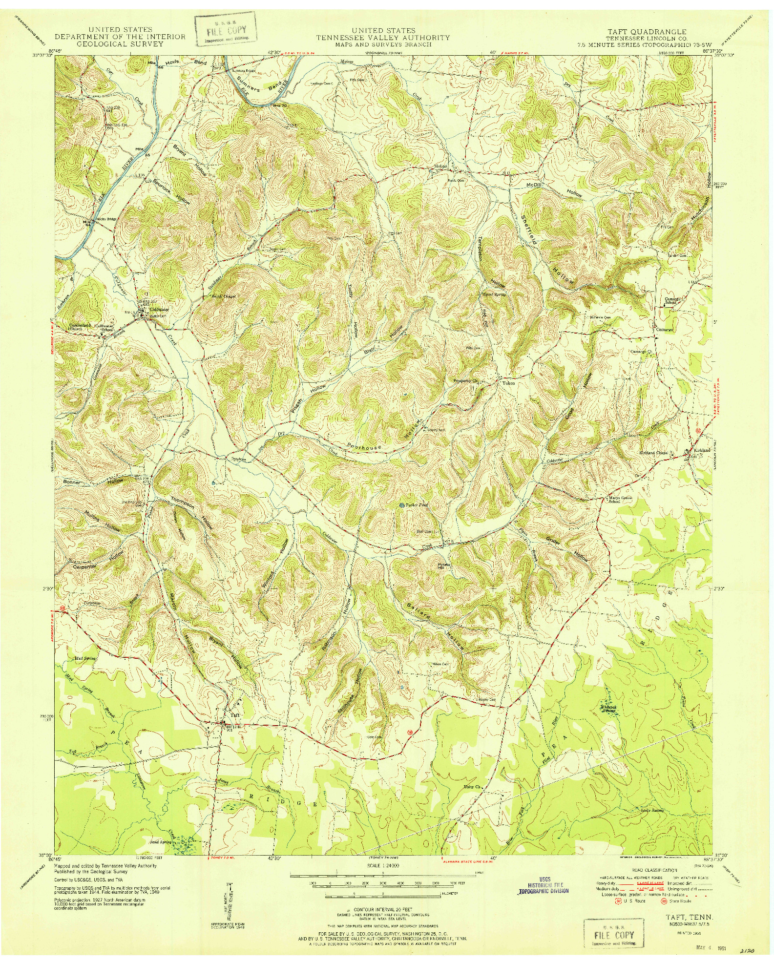 USGS 1:24000-SCALE QUADRANGLE FOR TAFT, TN 1951