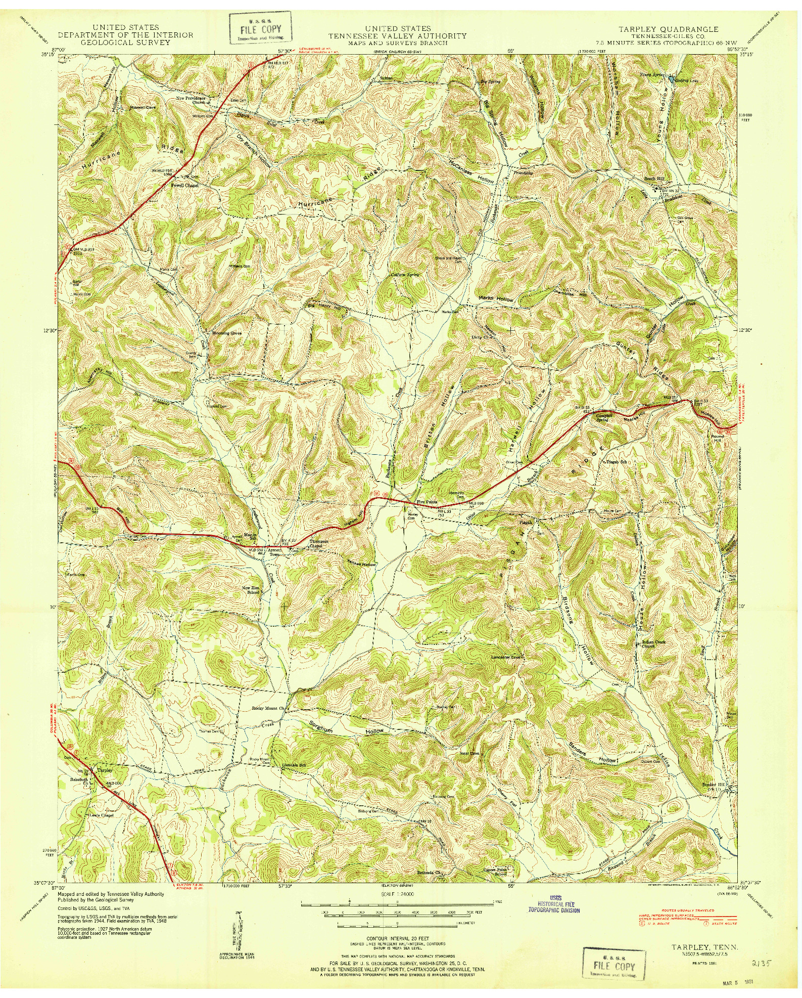 USGS 1:24000-SCALE QUADRANGLE FOR TARPLEY, TN 1951