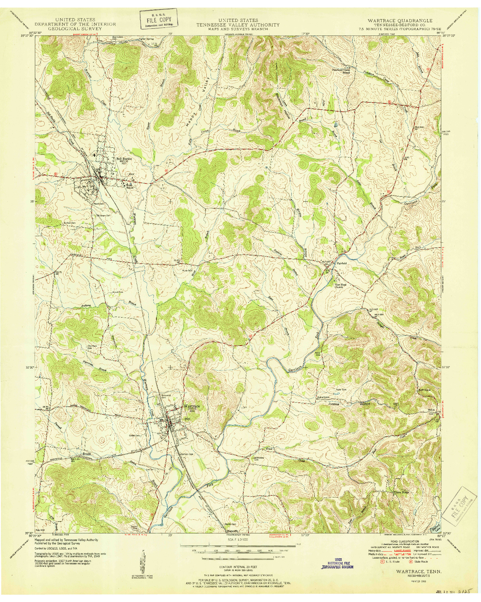 USGS 1:24000-SCALE QUADRANGLE FOR WARTRACE, TN 1951