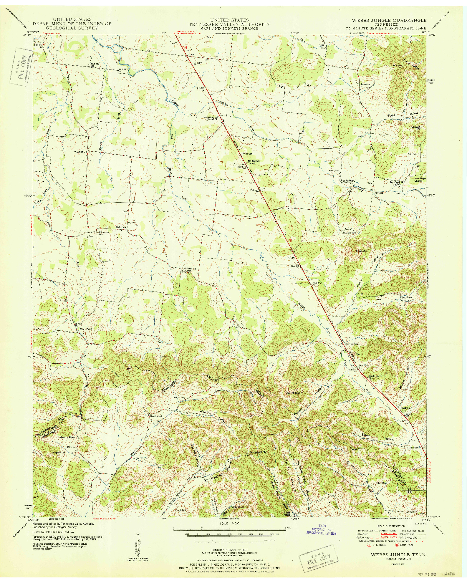 USGS 1:24000-SCALE QUADRANGLE FOR WEBBS JUNGLE, TN 1951