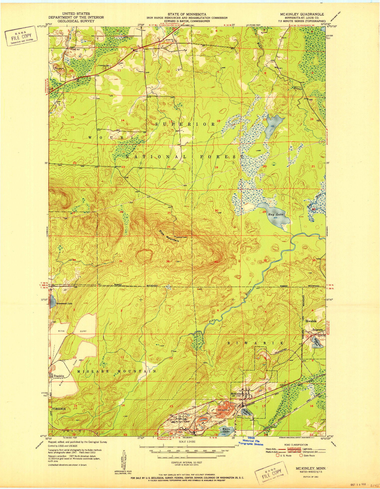USGS 1:24000-SCALE QUADRANGLE FOR MC KINLEY, MN 1951