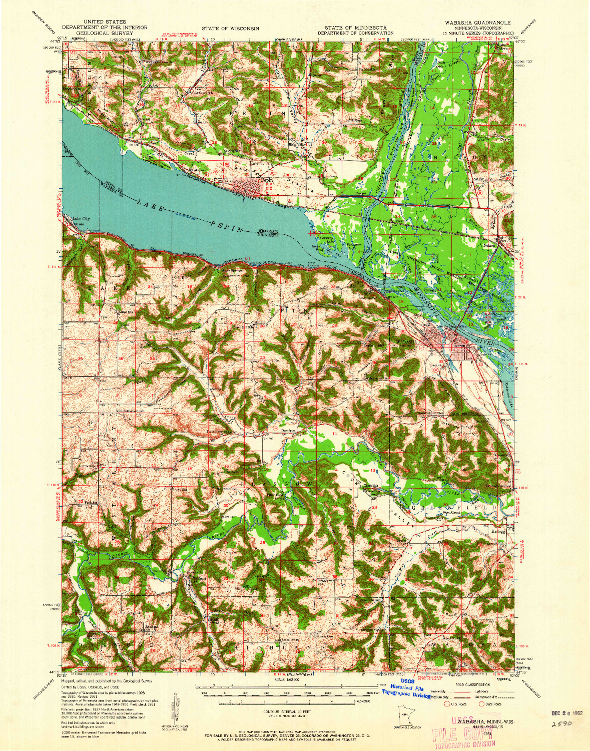 USGS 1:62500-SCALE QUADRANGLE FOR WABASHA, MN 1951