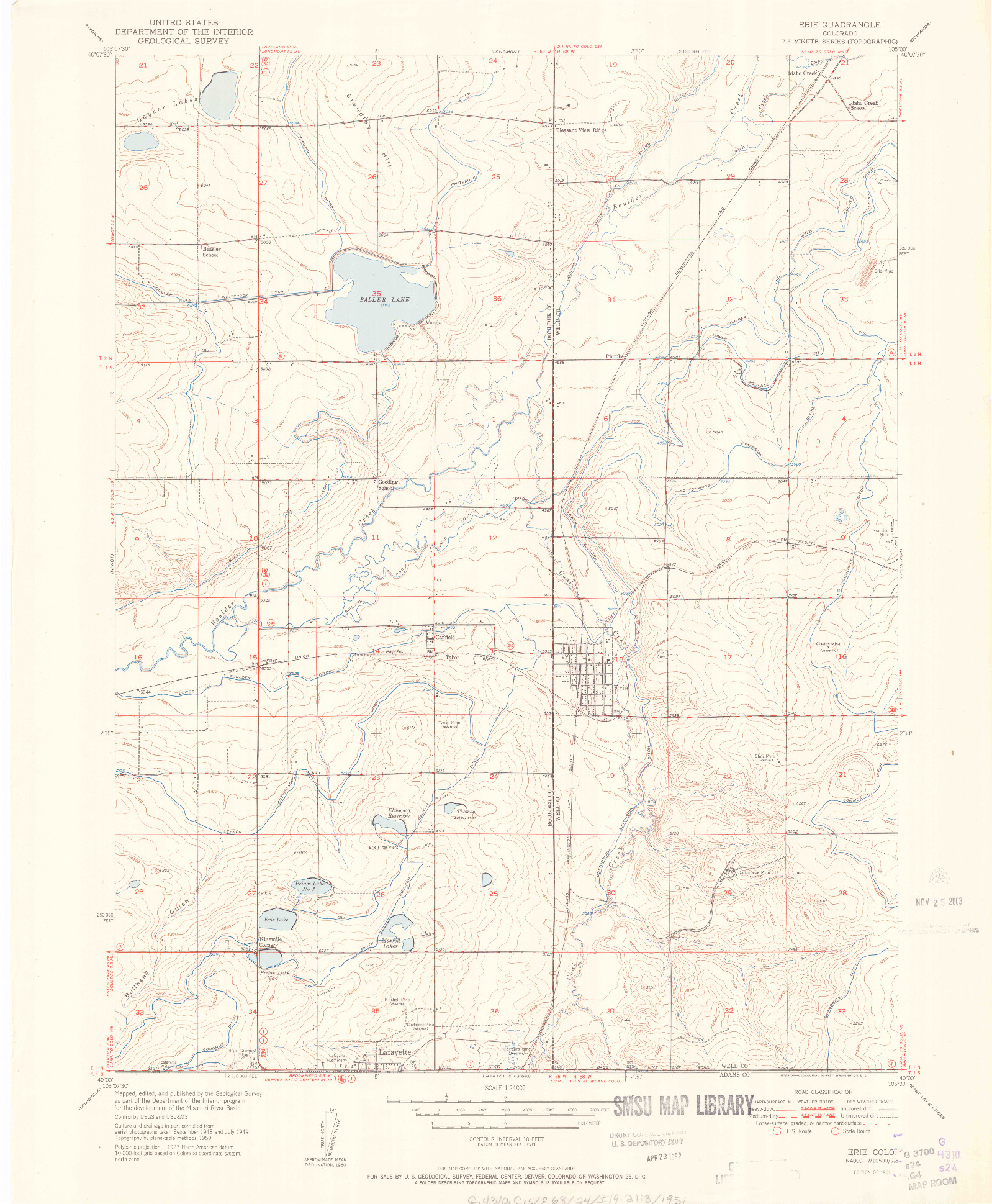 USGS 1:24000-SCALE QUADRANGLE FOR ERIE, CO 1951