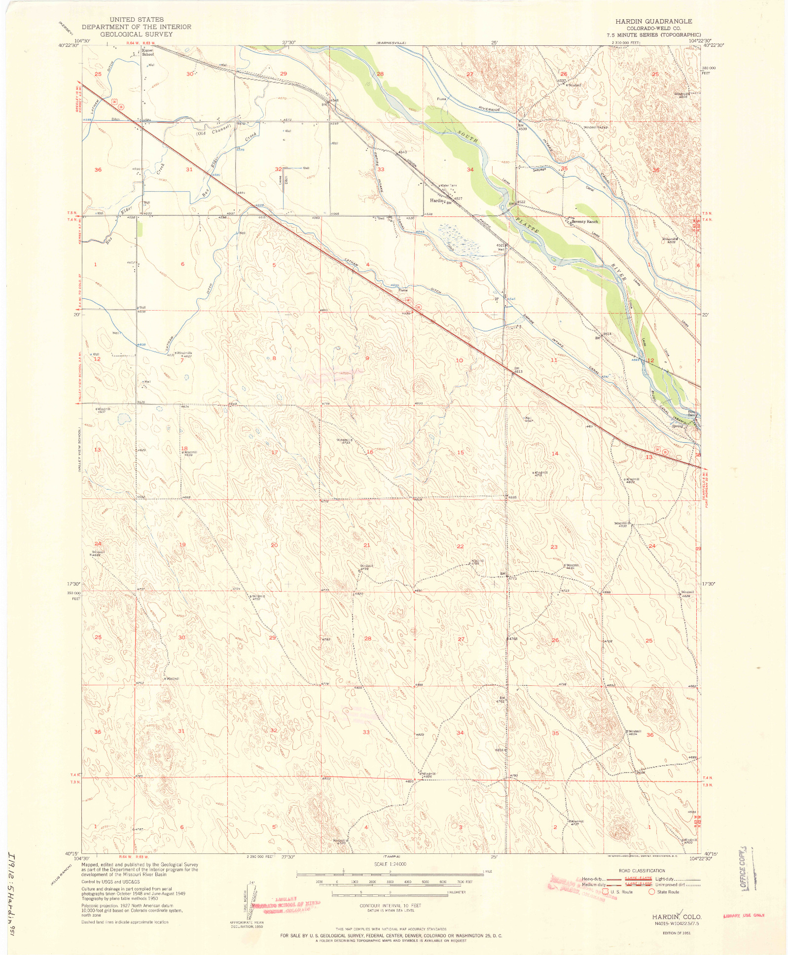 USGS 1:24000-SCALE QUADRANGLE FOR HARDIN, CO 1951