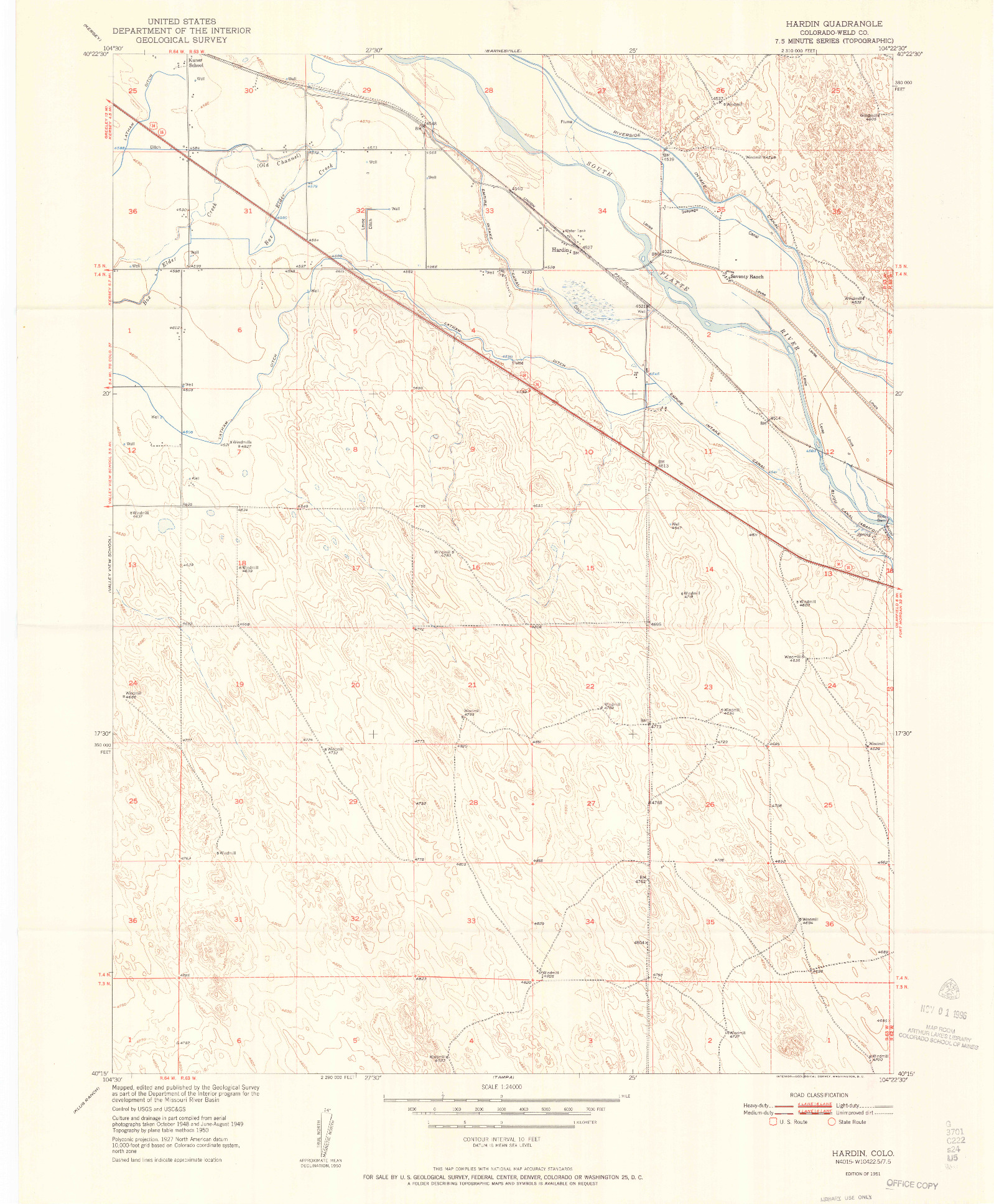 USGS 1:24000-SCALE QUADRANGLE FOR HARDIN, CO 1951