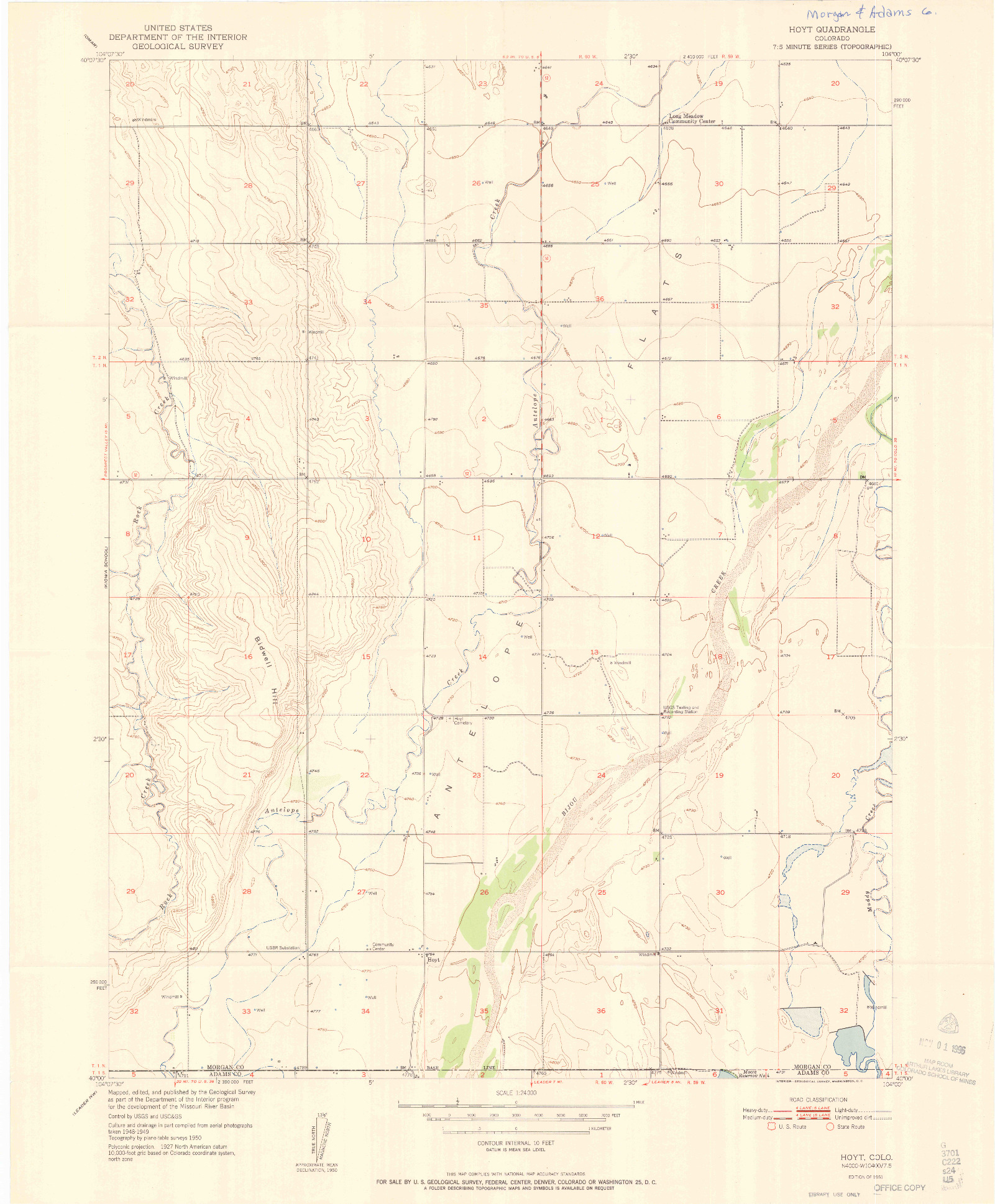 USGS 1:24000-SCALE QUADRANGLE FOR HOYT, CO 1951