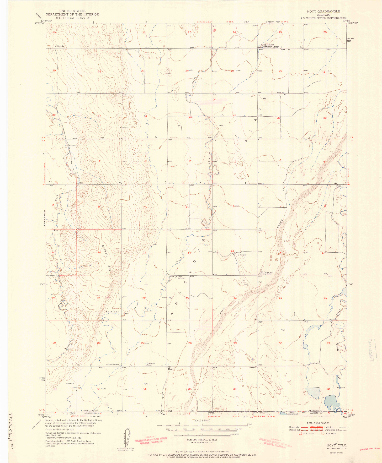 USGS 1:24000-SCALE QUADRANGLE FOR HOYT, CO 1951