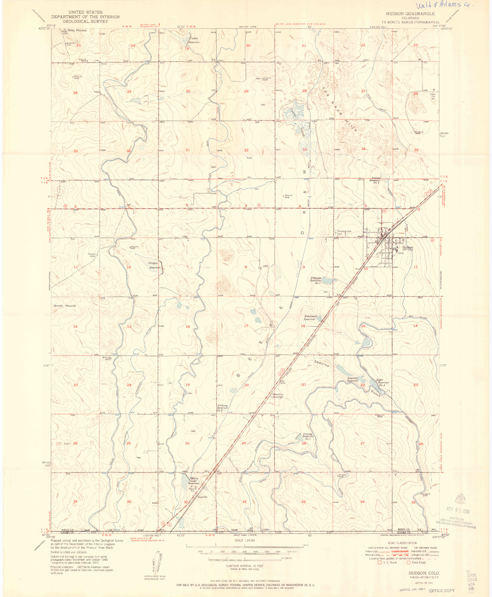 USGS 1:24000-SCALE QUADRANGLE FOR HUDSON, CO 1951