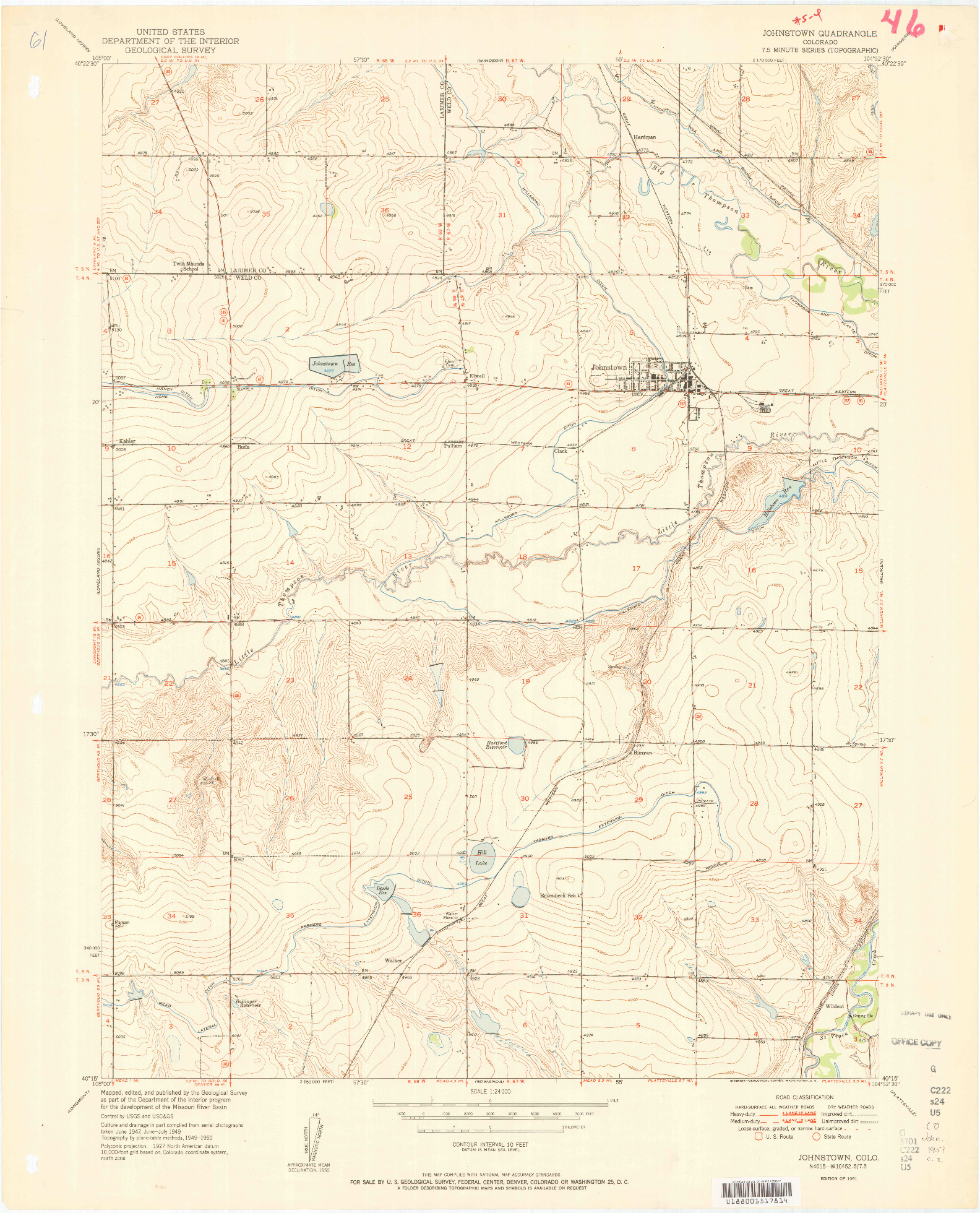 USGS 1:24000-SCALE QUADRANGLE FOR JOHNSTOWN, CO 1951