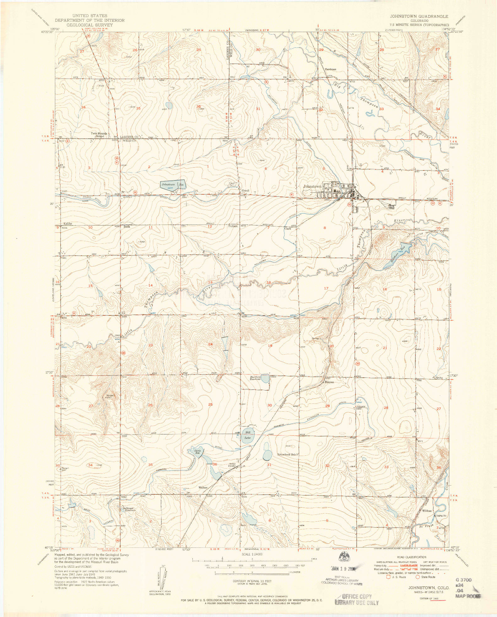 USGS 1:24000-SCALE QUADRANGLE FOR JOHNSTOWN, CO 1951