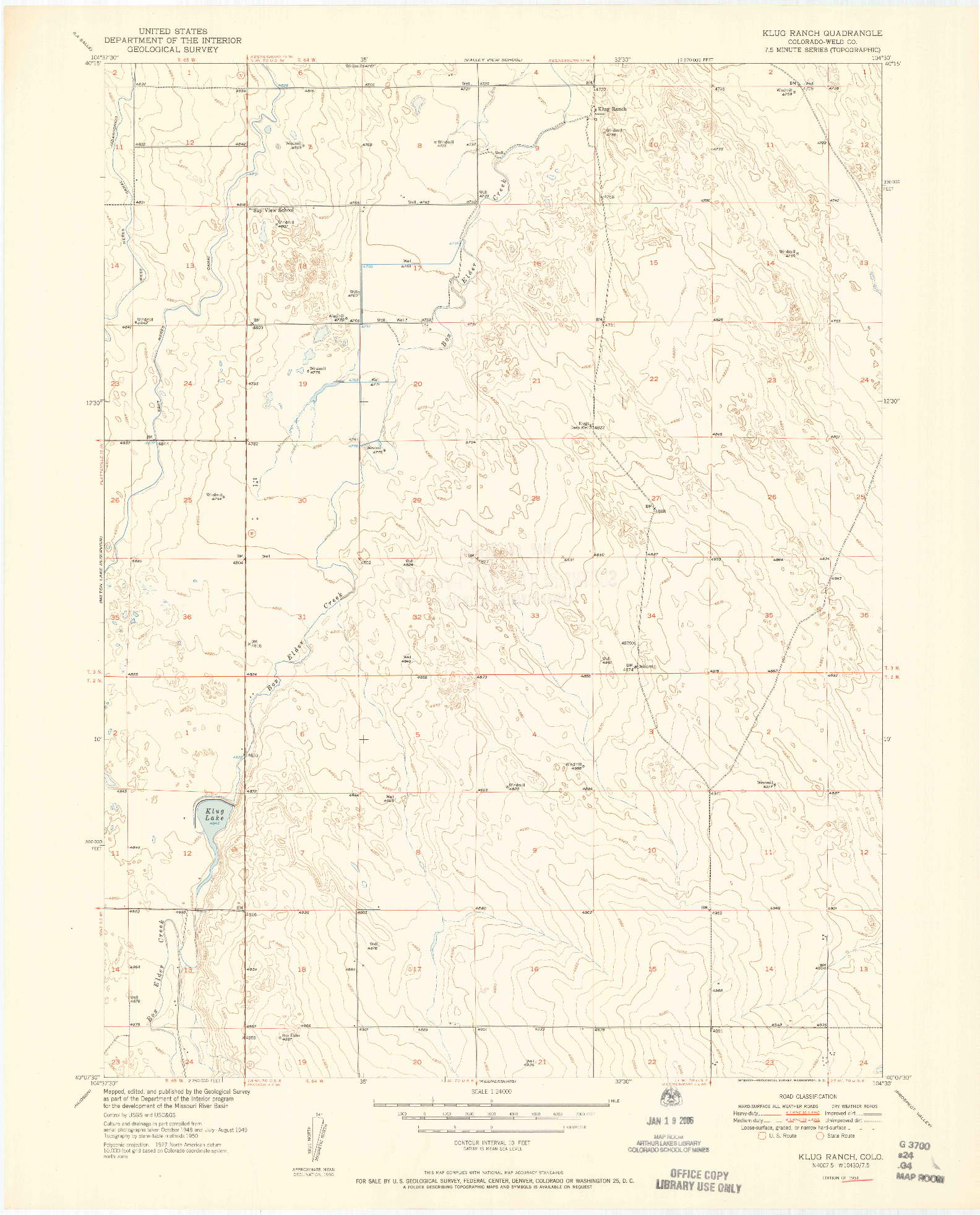 USGS 1:24000-SCALE QUADRANGLE FOR KLUG RANCH, CO 1951