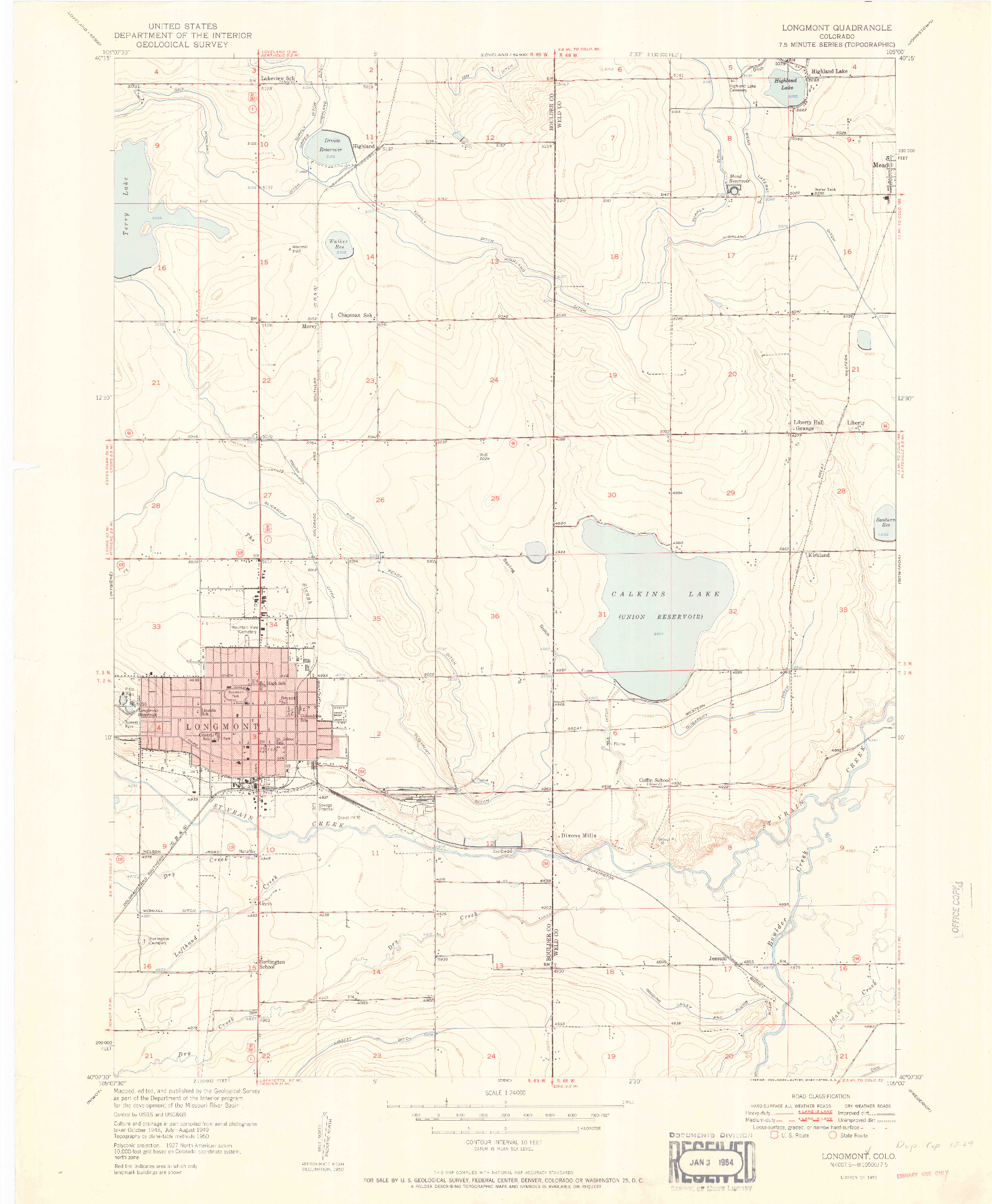 USGS 1:24000-SCALE QUADRANGLE FOR LONGMONT, CO 1951