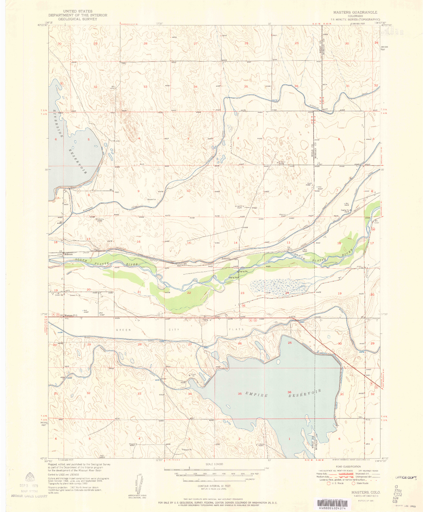USGS 1:24000-SCALE QUADRANGLE FOR MASTERS, CO 1951