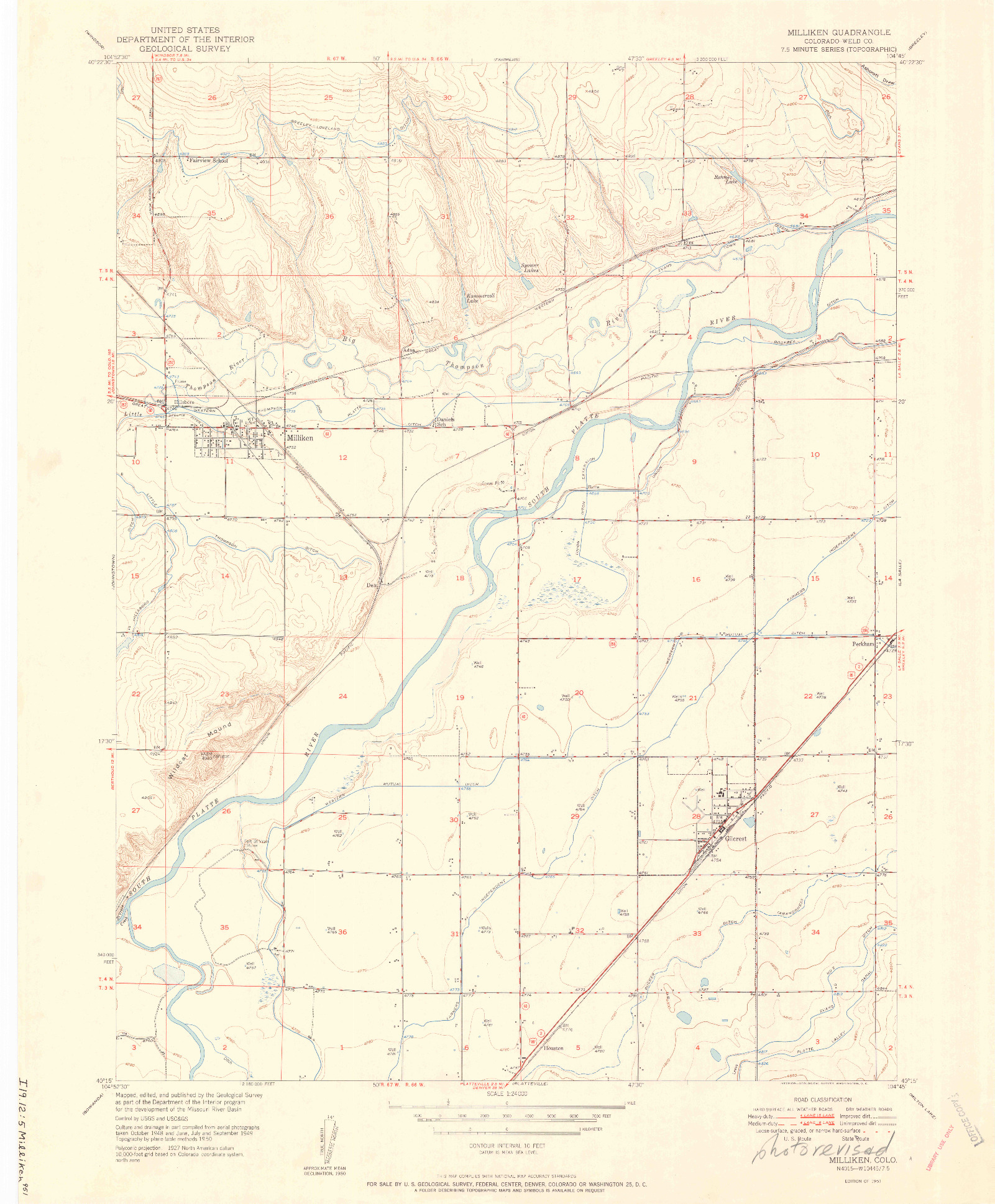 USGS 1:24000-SCALE QUADRANGLE FOR MILLIKEN, CO 1951