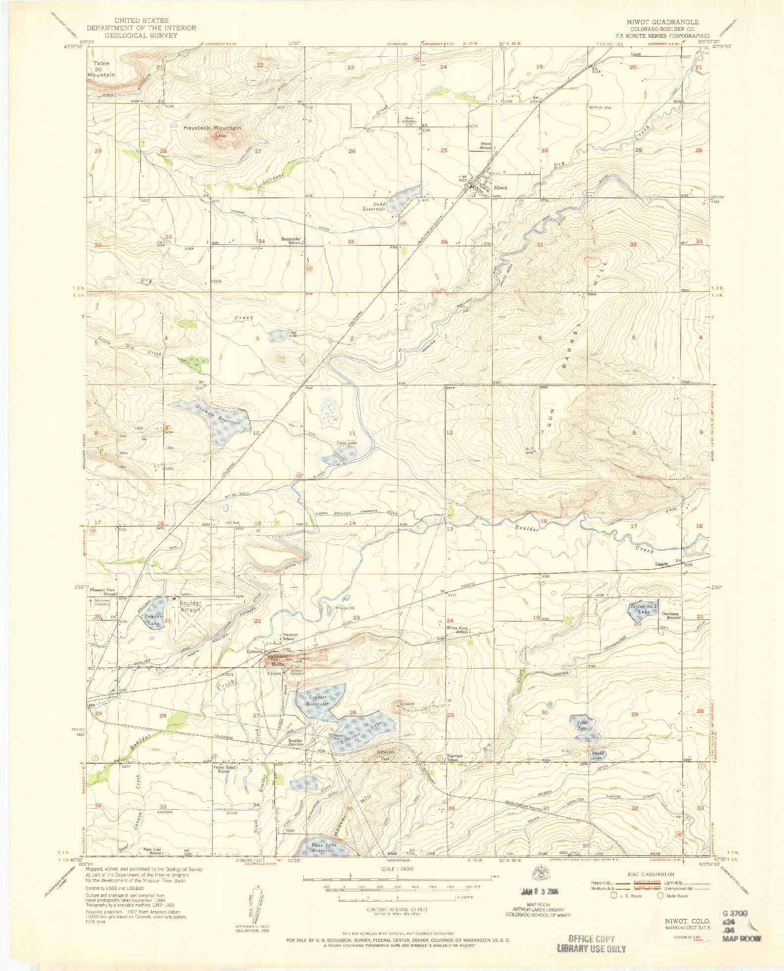 USGS 1:24000-SCALE QUADRANGLE FOR NIWOT, CO 1951