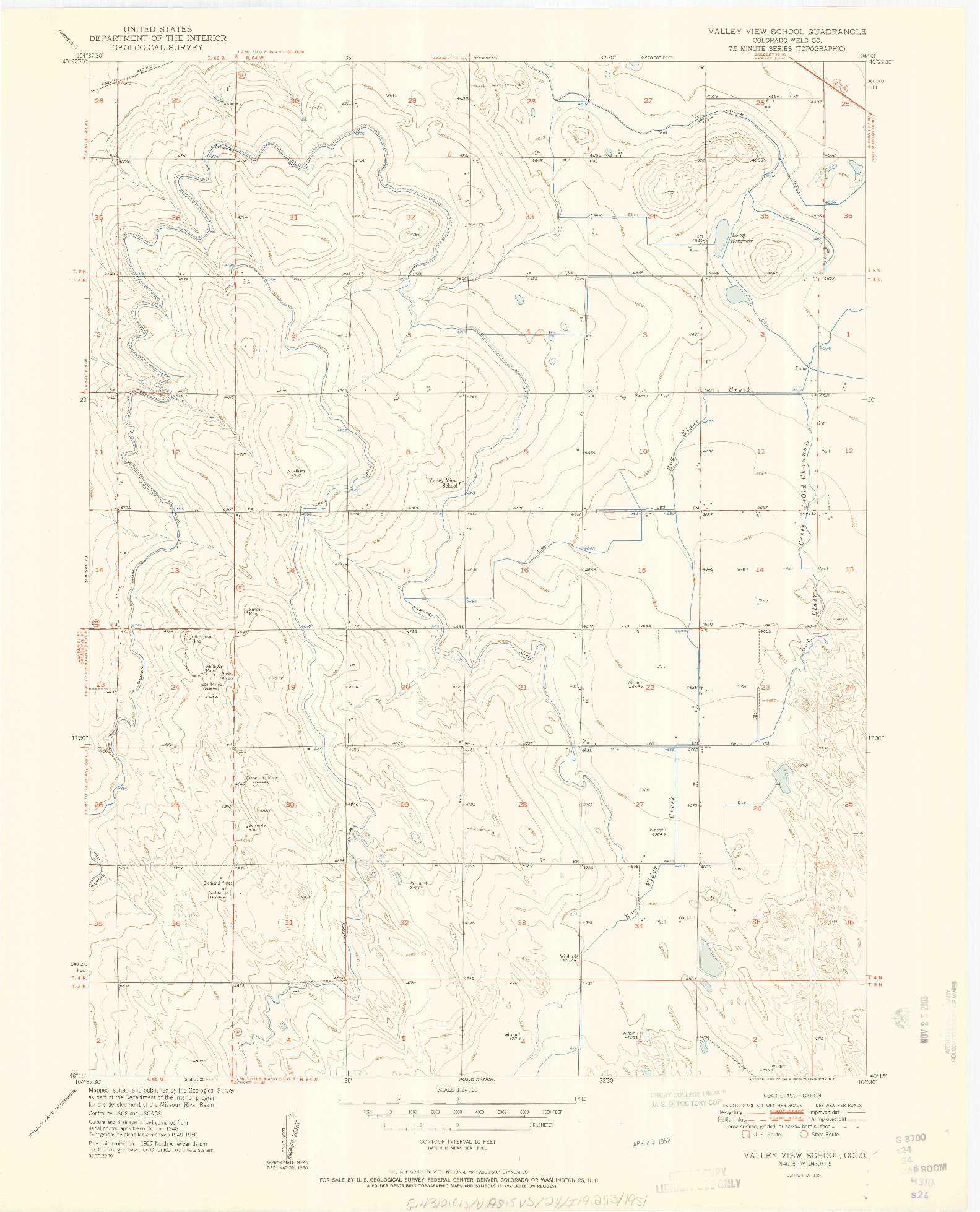 USGS 1:24000-SCALE QUADRANGLE FOR VALLEY VIEW SCHOOL, CO 1951