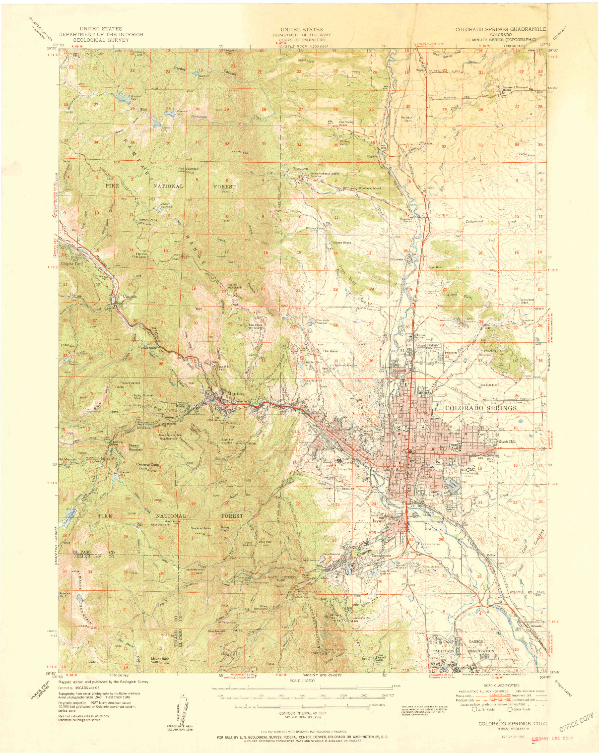 USGS 1:62500-SCALE QUADRANGLE FOR COLORADO SPRINGS, CO 1951