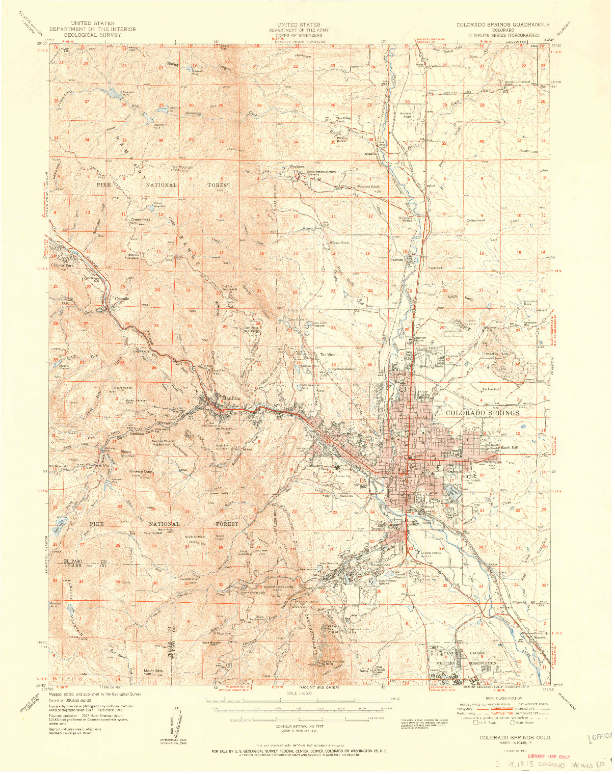 USGS 1:62500-SCALE QUADRANGLE FOR COLORADO SPRINGS, CO 1951