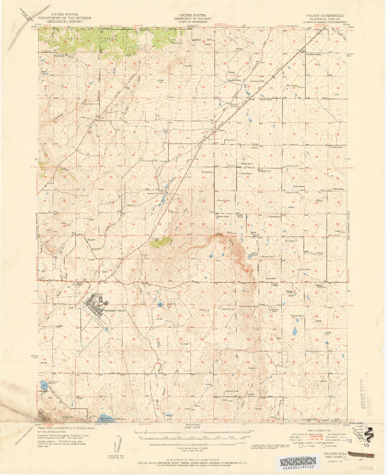 USGS 1:62500-SCALE QUADRANGLE FOR FALCON, CO 1951