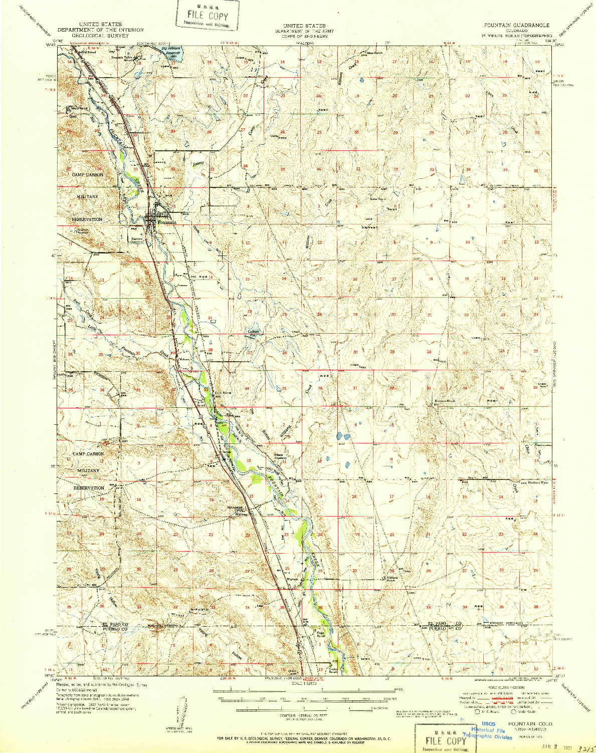 USGS 1:62500-SCALE QUADRANGLE FOR FOUNTAIN, CO 1951