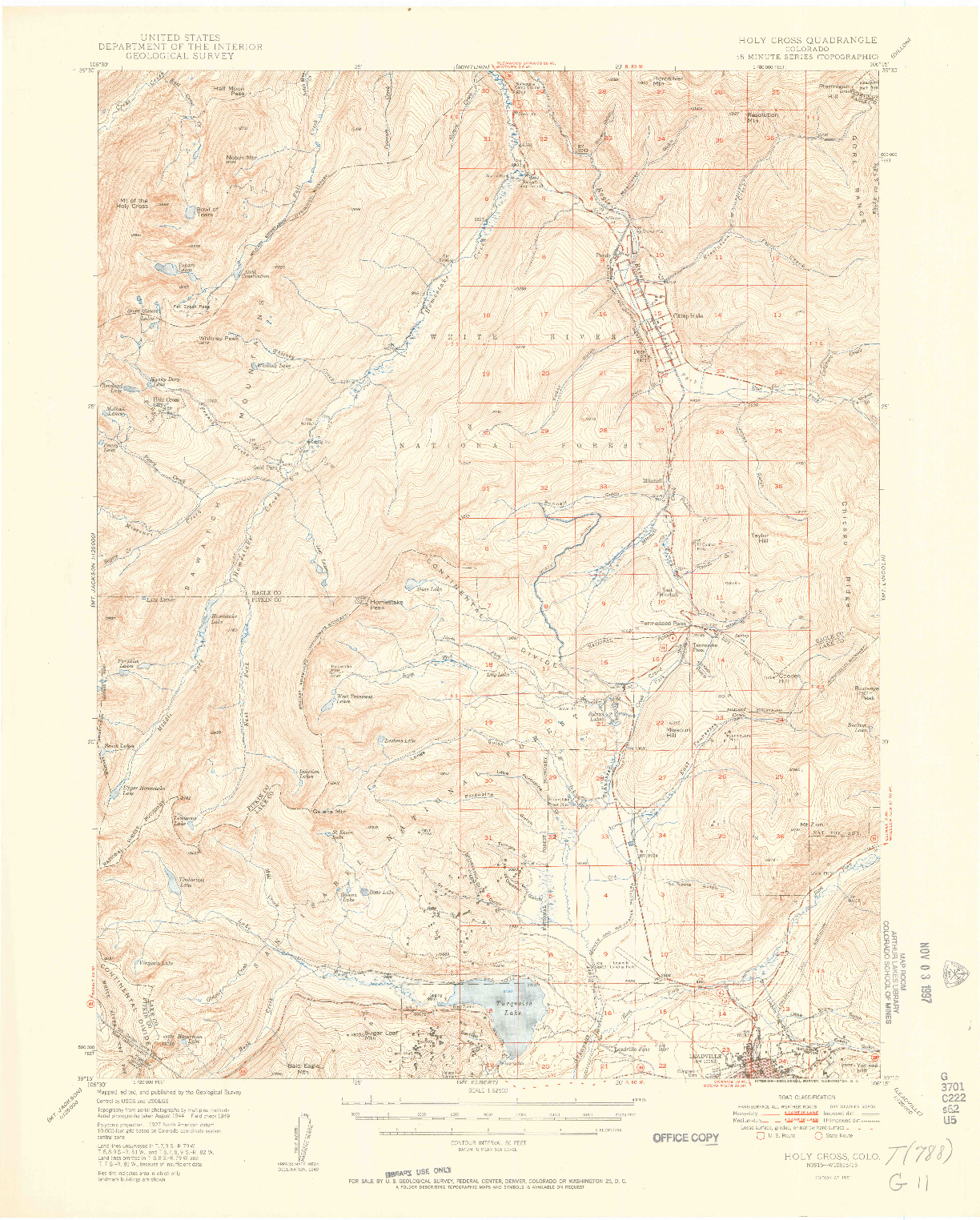 USGS 1:62500-SCALE QUADRANGLE FOR HOLY CROSS, CO 1951