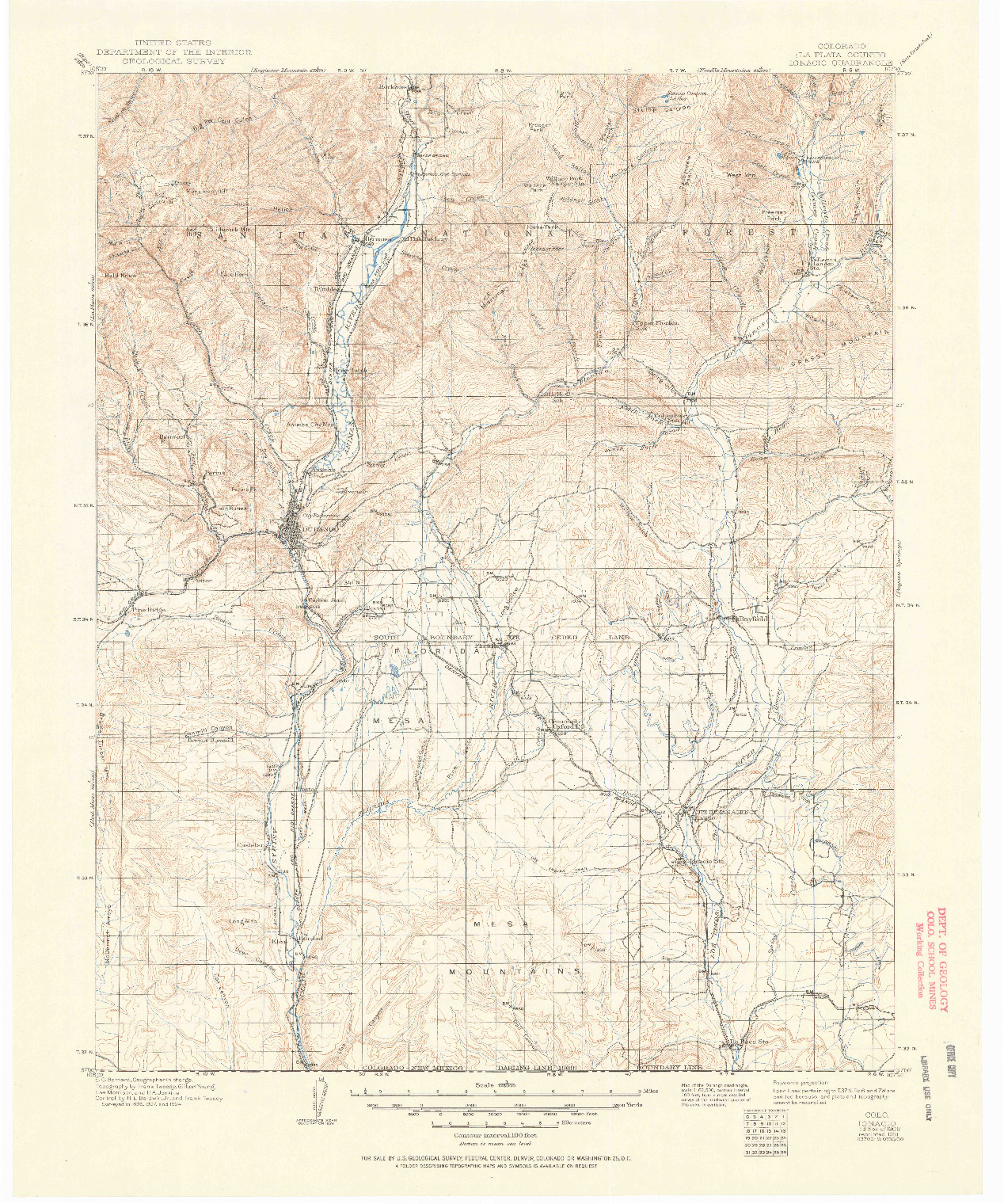 USGS 1:125000-SCALE QUADRANGLE FOR IGNACIO, CO 1908