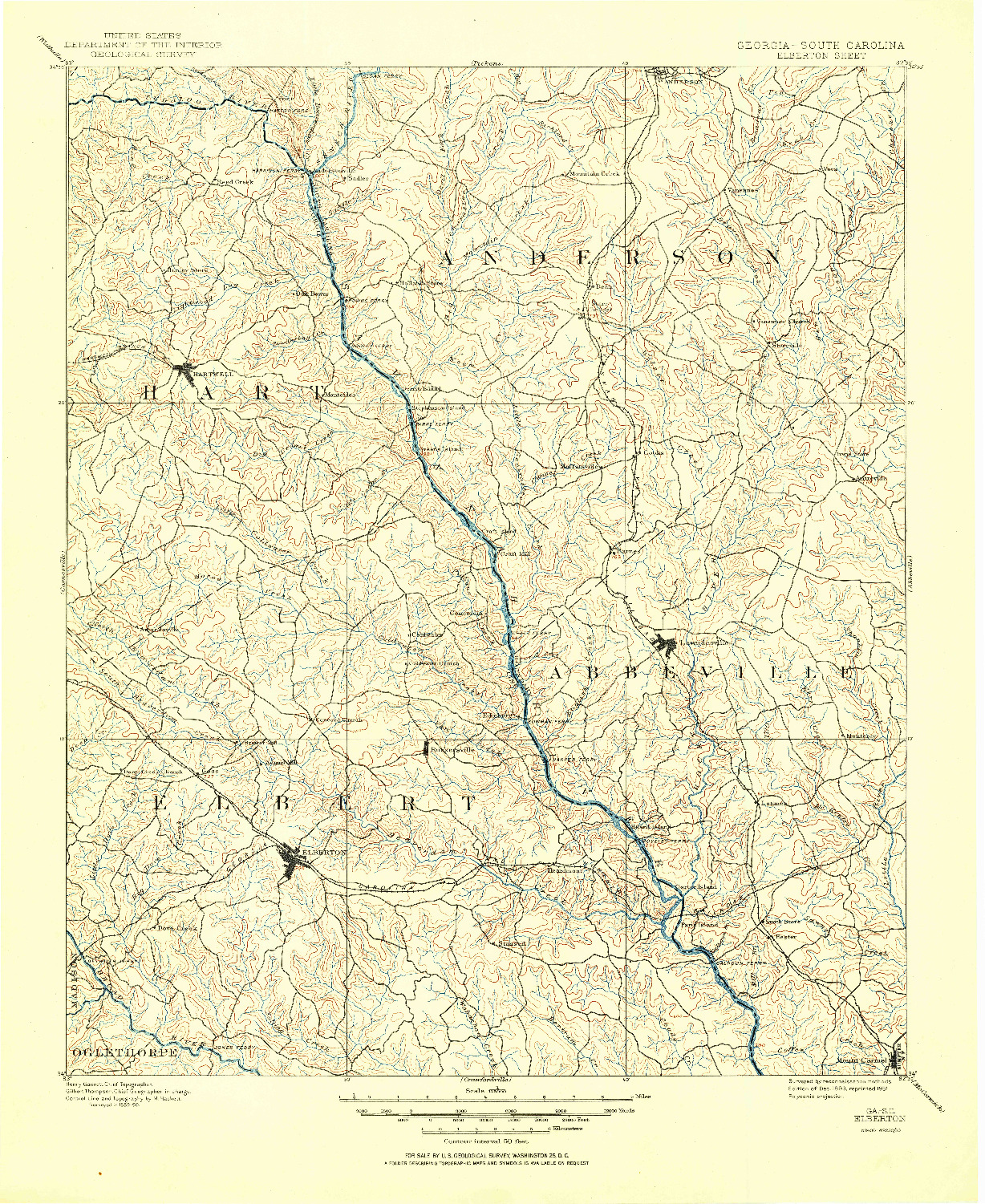 USGS 1:125000-SCALE QUADRANGLE FOR ELBERTON, GA 1893