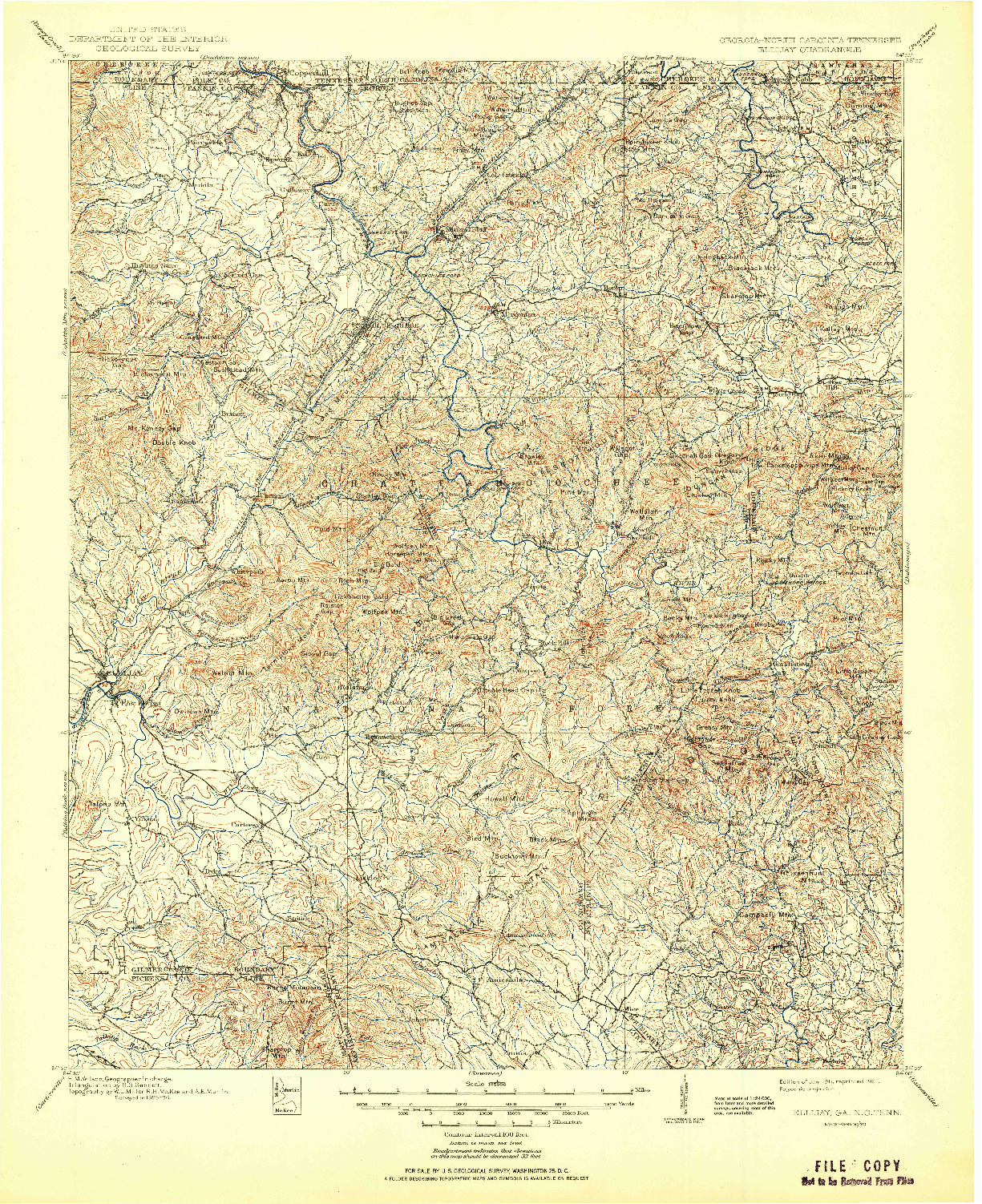 USGS 1:125000-SCALE QUADRANGLE FOR ELLIJAY, GA 1911