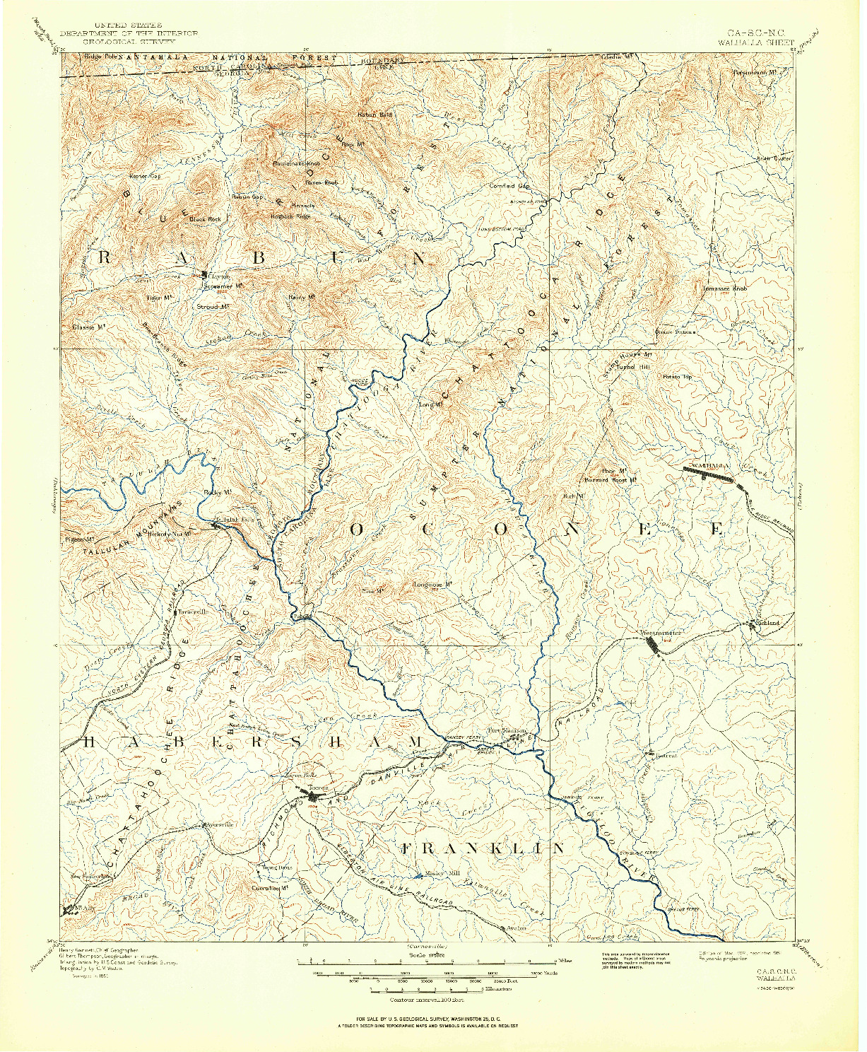 USGS 1:125000-SCALE QUADRANGLE FOR WALHALLA, GA 1892