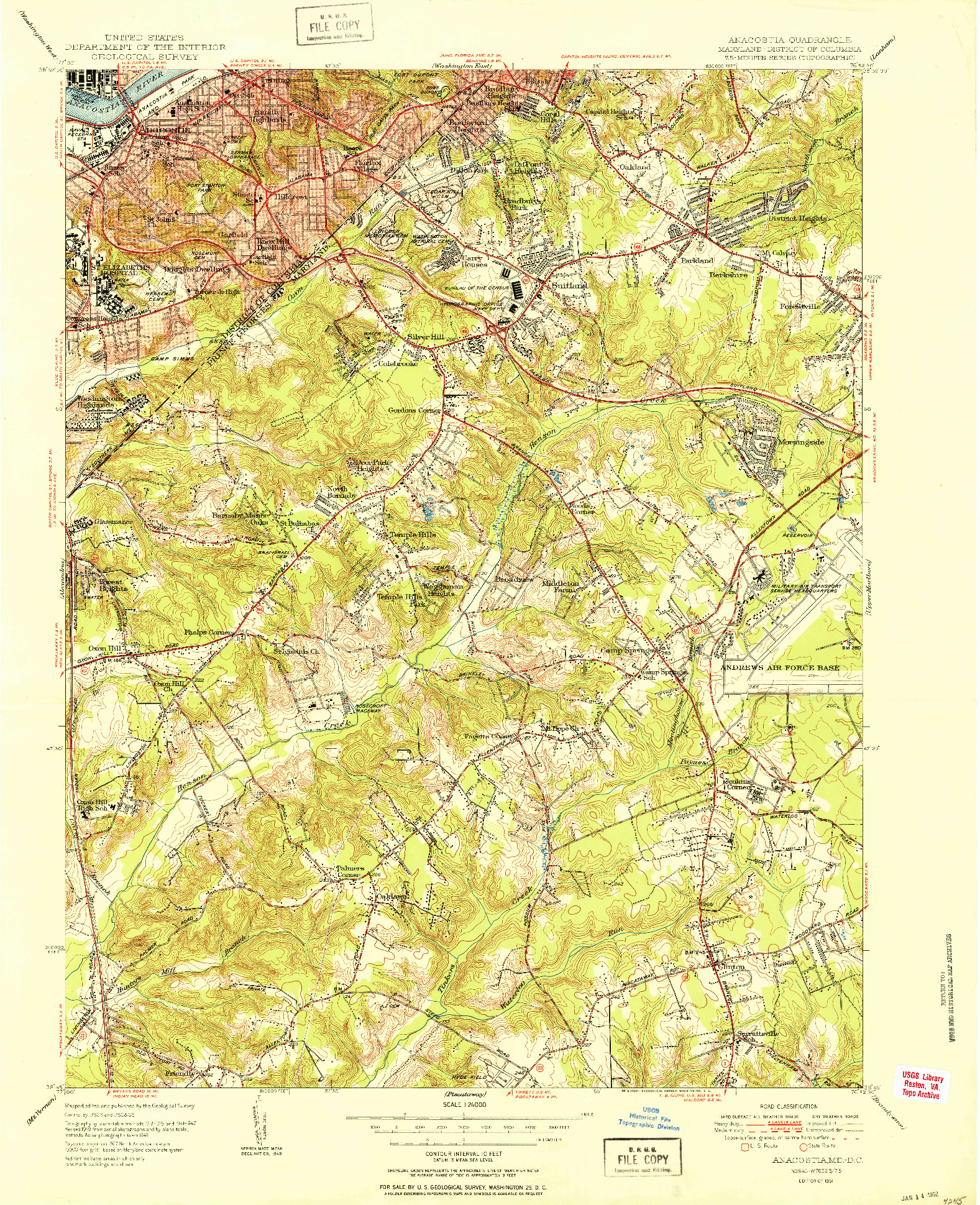 USGS 1:24000-SCALE QUADRANGLE FOR ANACOSTIA, MD 1951