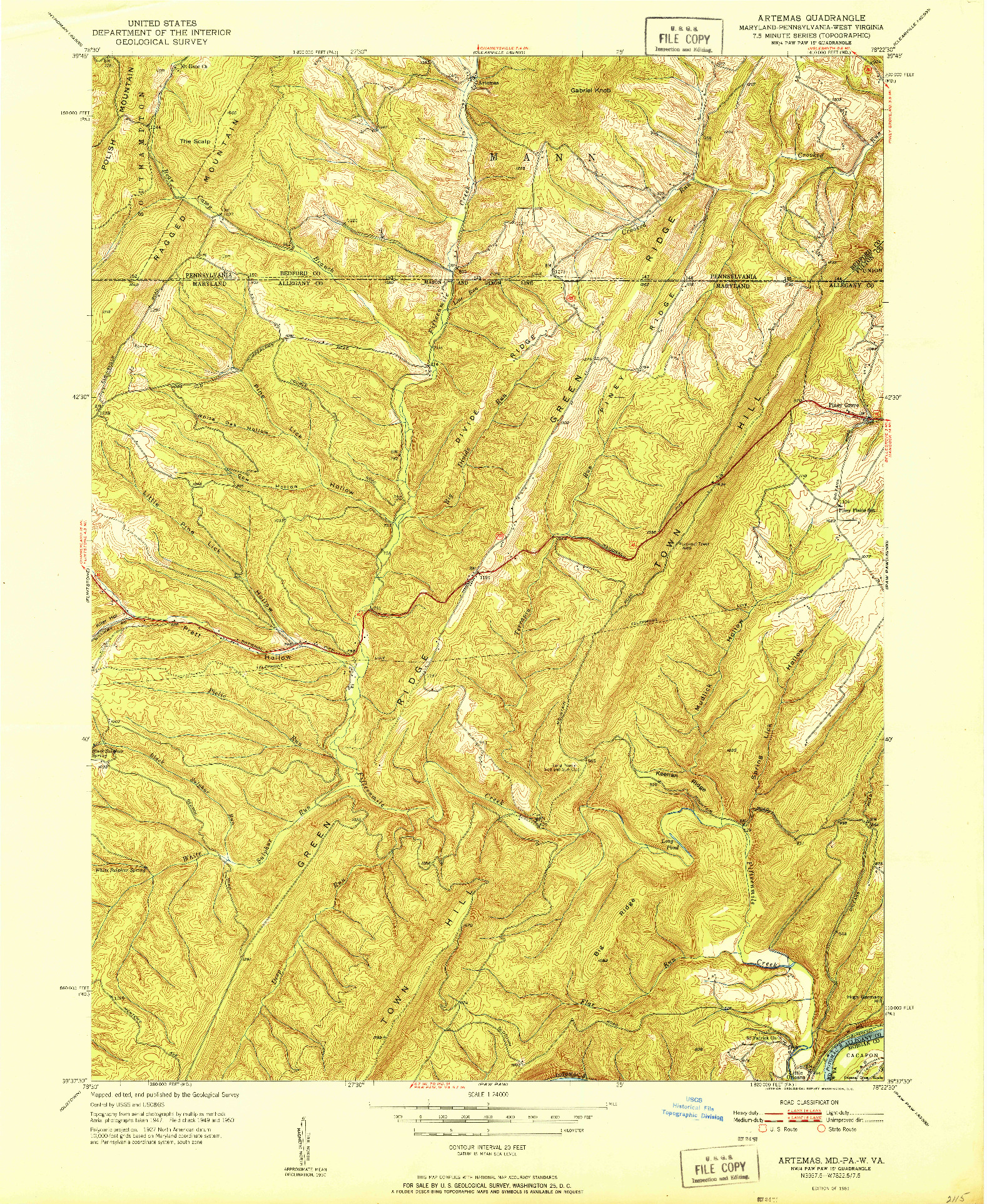 USGS 1:24000-SCALE QUADRANGLE FOR ARTEMAS, MD 1951
