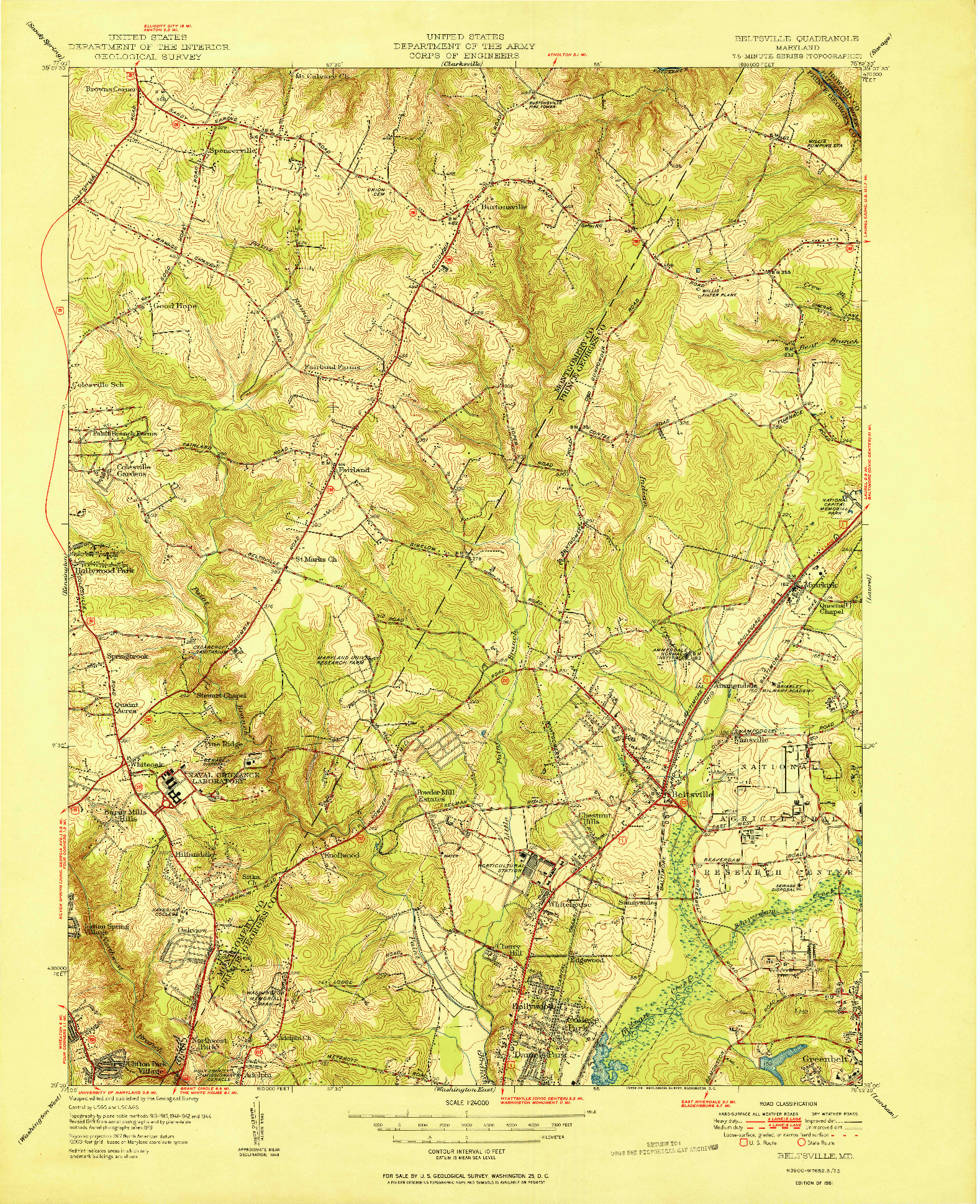 USGS 1:24000-SCALE QUADRANGLE FOR BELTSVILLE, MD 1951