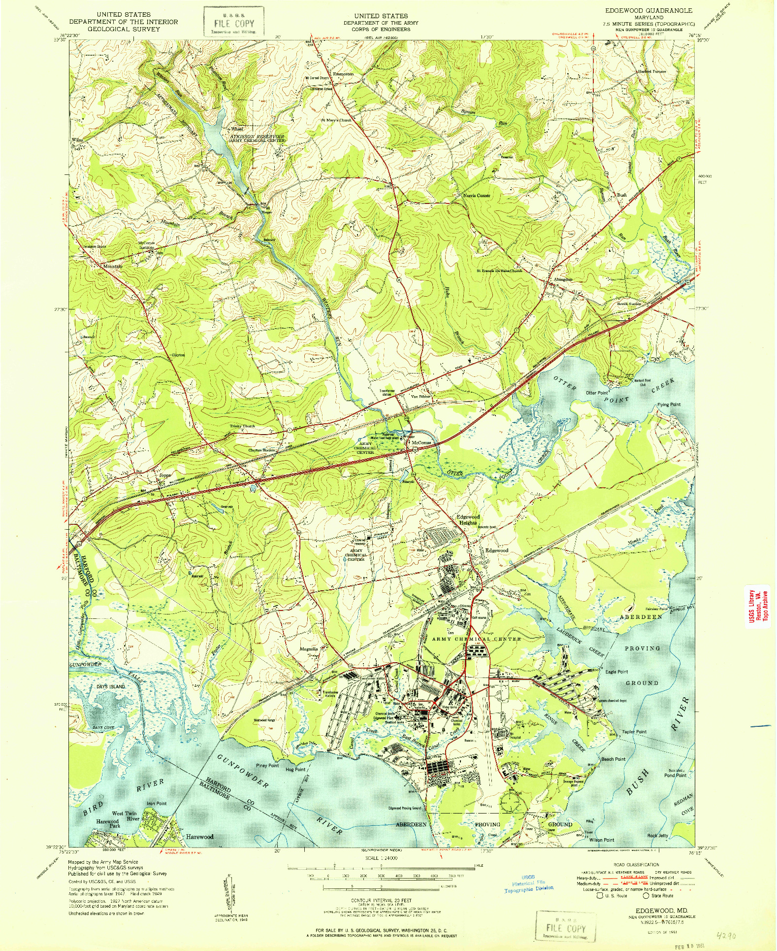 USGS 1:24000-SCALE QUADRANGLE FOR EDGEWOOD, MD 1951