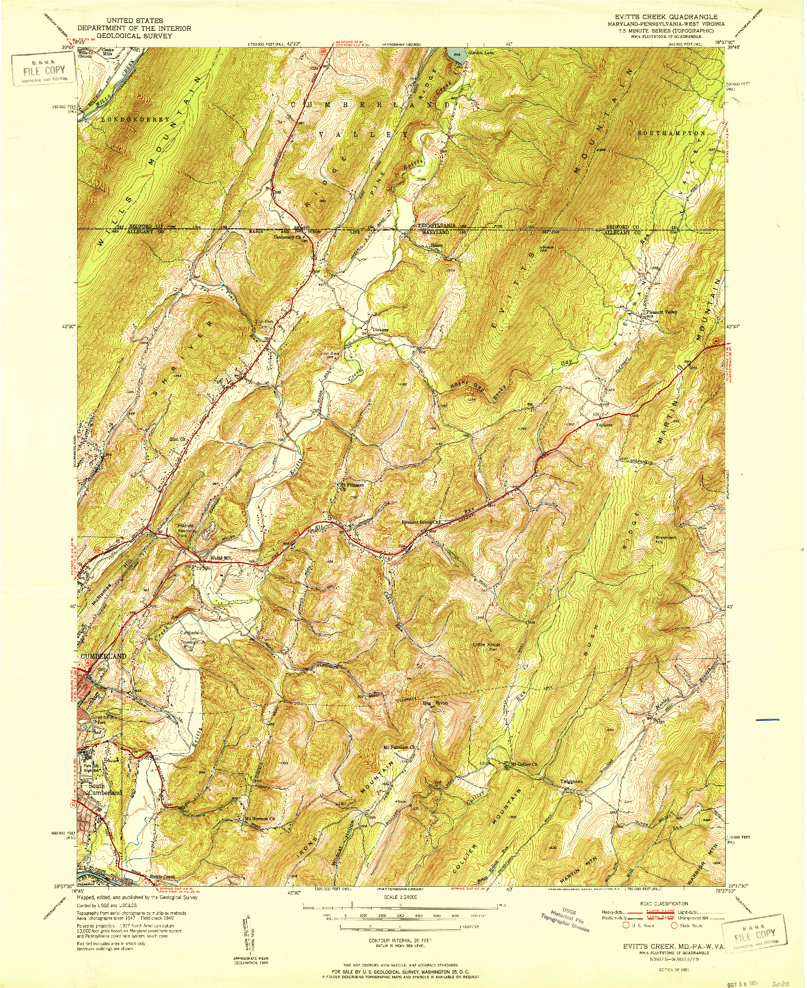 USGS 1:24000-SCALE QUADRANGLE FOR EVITTS CREEK, MD 1951