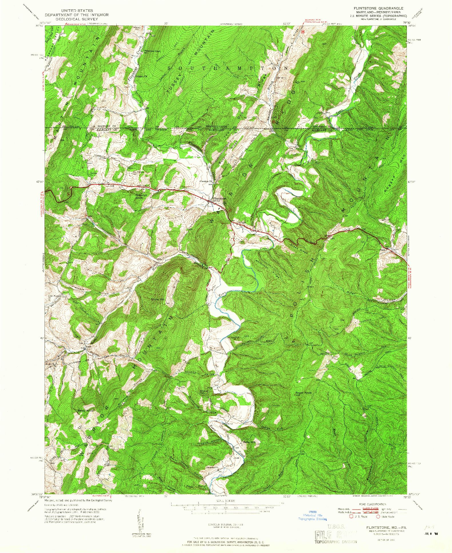 USGS 1:24000-SCALE QUADRANGLE FOR FLINTSTONE, MD 1951