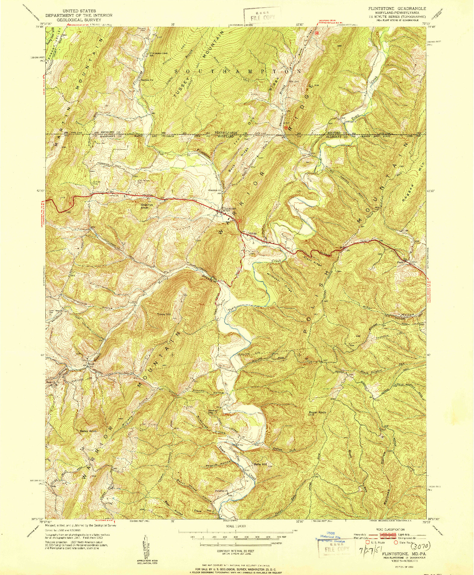 USGS 1:24000-SCALE QUADRANGLE FOR FLINTSTONE, MD 1951