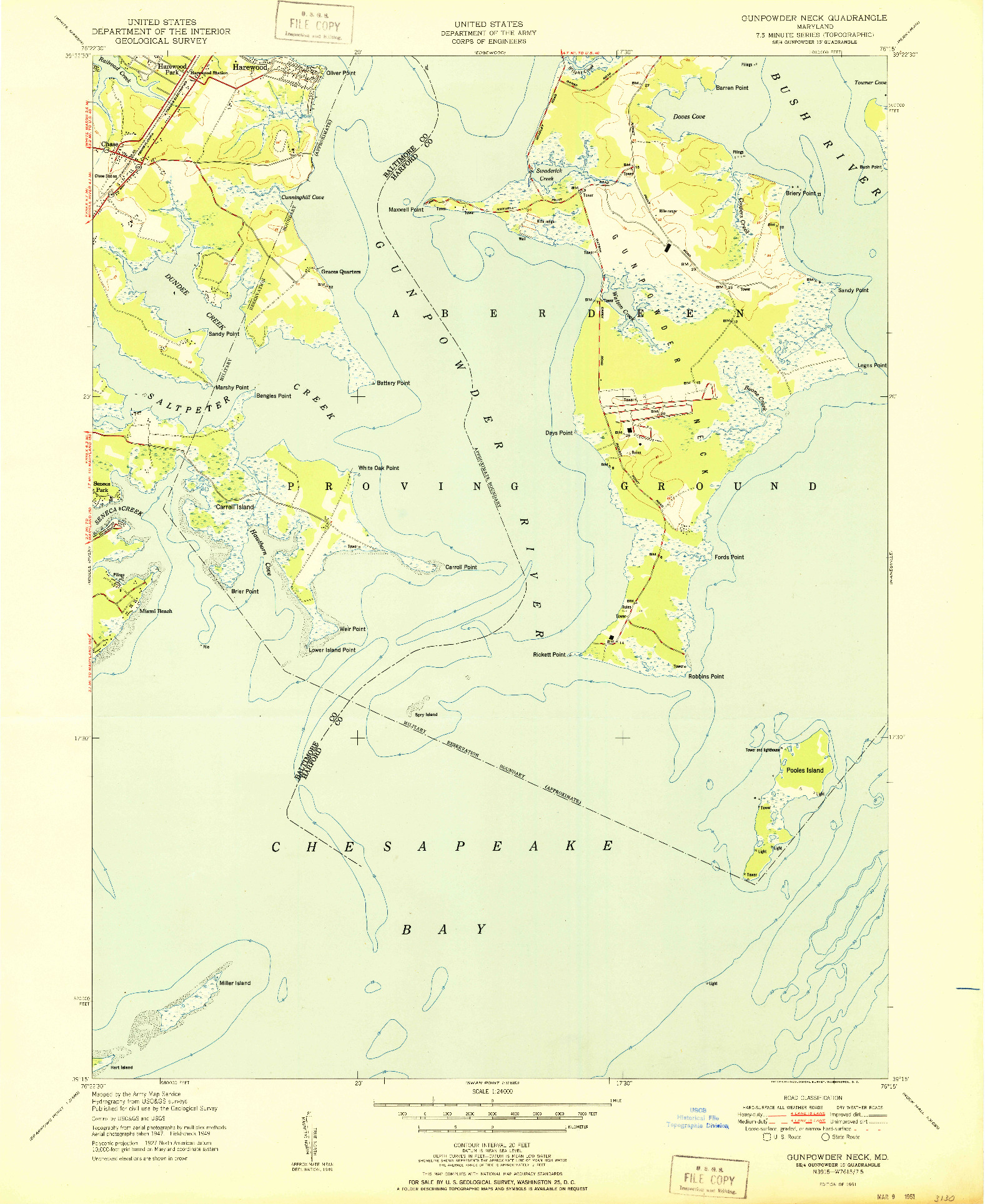 USGS 1:24000-SCALE QUADRANGLE FOR GUNPOWDER NECK, MD 1951