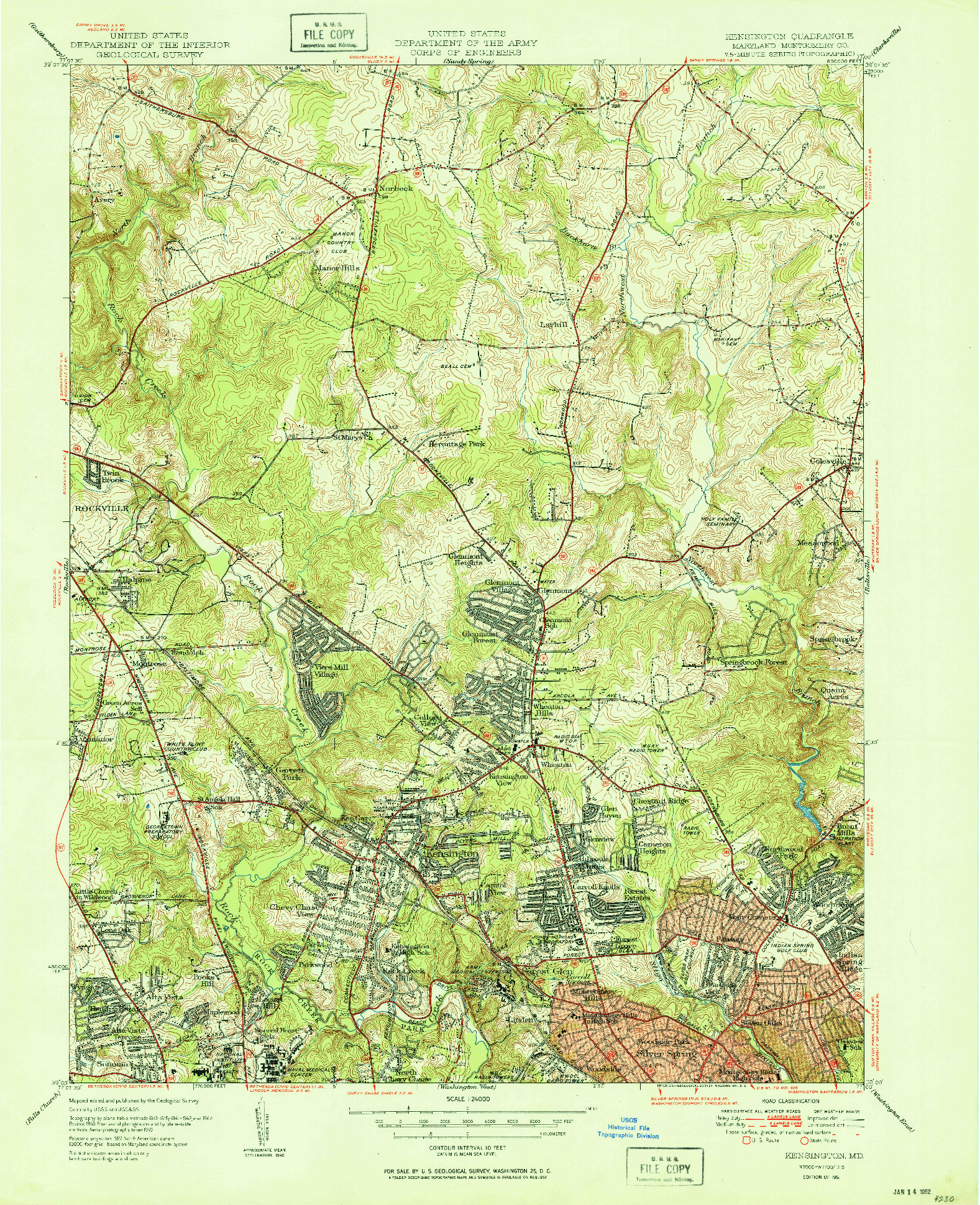 USGS 1:24000-SCALE QUADRANGLE FOR KENSINGTON, MD 1951