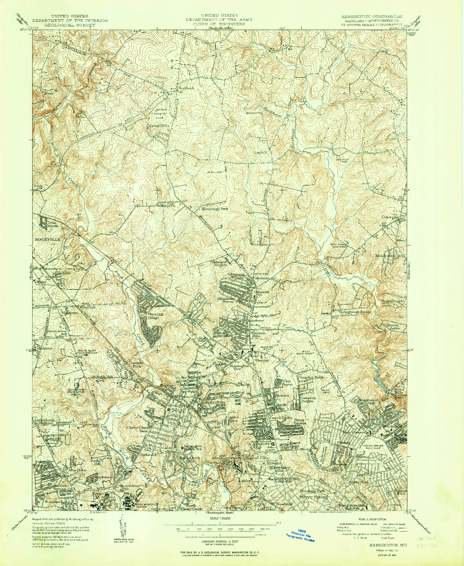 USGS 1:24000-SCALE QUADRANGLE FOR KENSINGTON, MD 1951